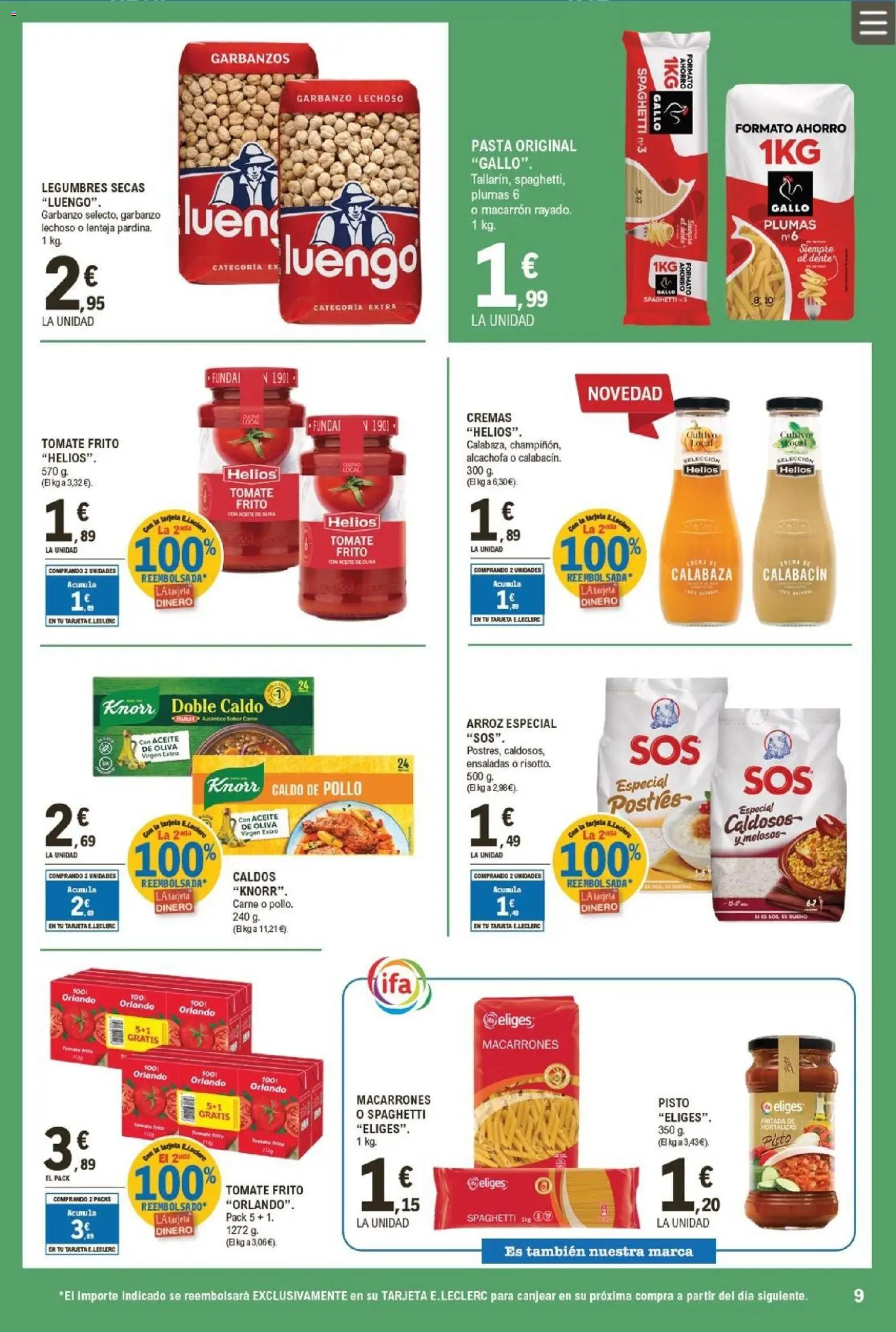 E.Leclerc folleto │ válido desde el 04.02.2026 | Página: 9 | Productos: Calabacín, Πράσινο τσάι, Arroz, Pasta