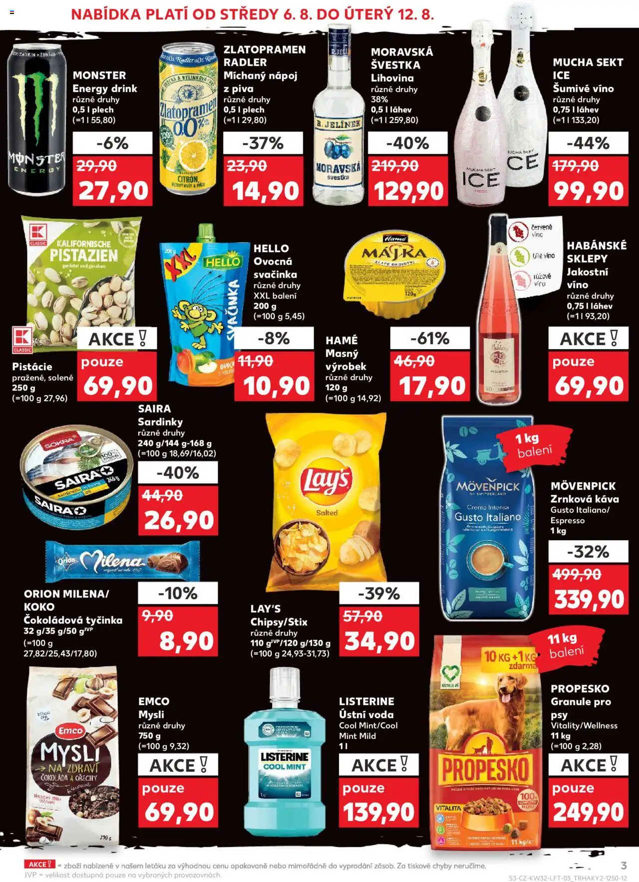 Kaufland leták - Ostrava od 06.08.2025 | Strana: 3 | Produkty: Bílé víno, Čokoláda, Granule pro psy, Energy drink