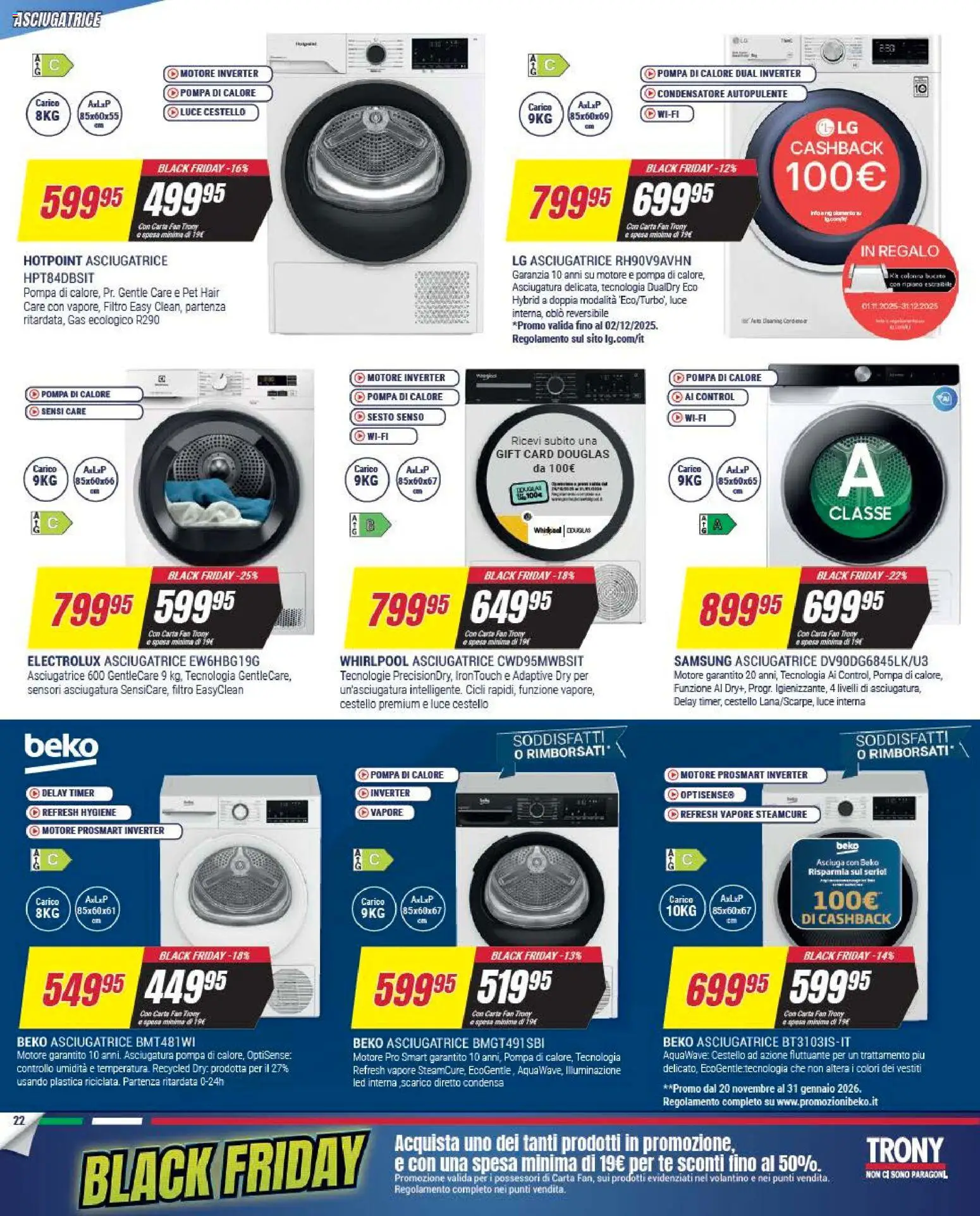 Volantino Trony del 25.11.2025 | Pagina: 22 | Prodotti: Ripiano, Tè, Asciugatrice, Samsung