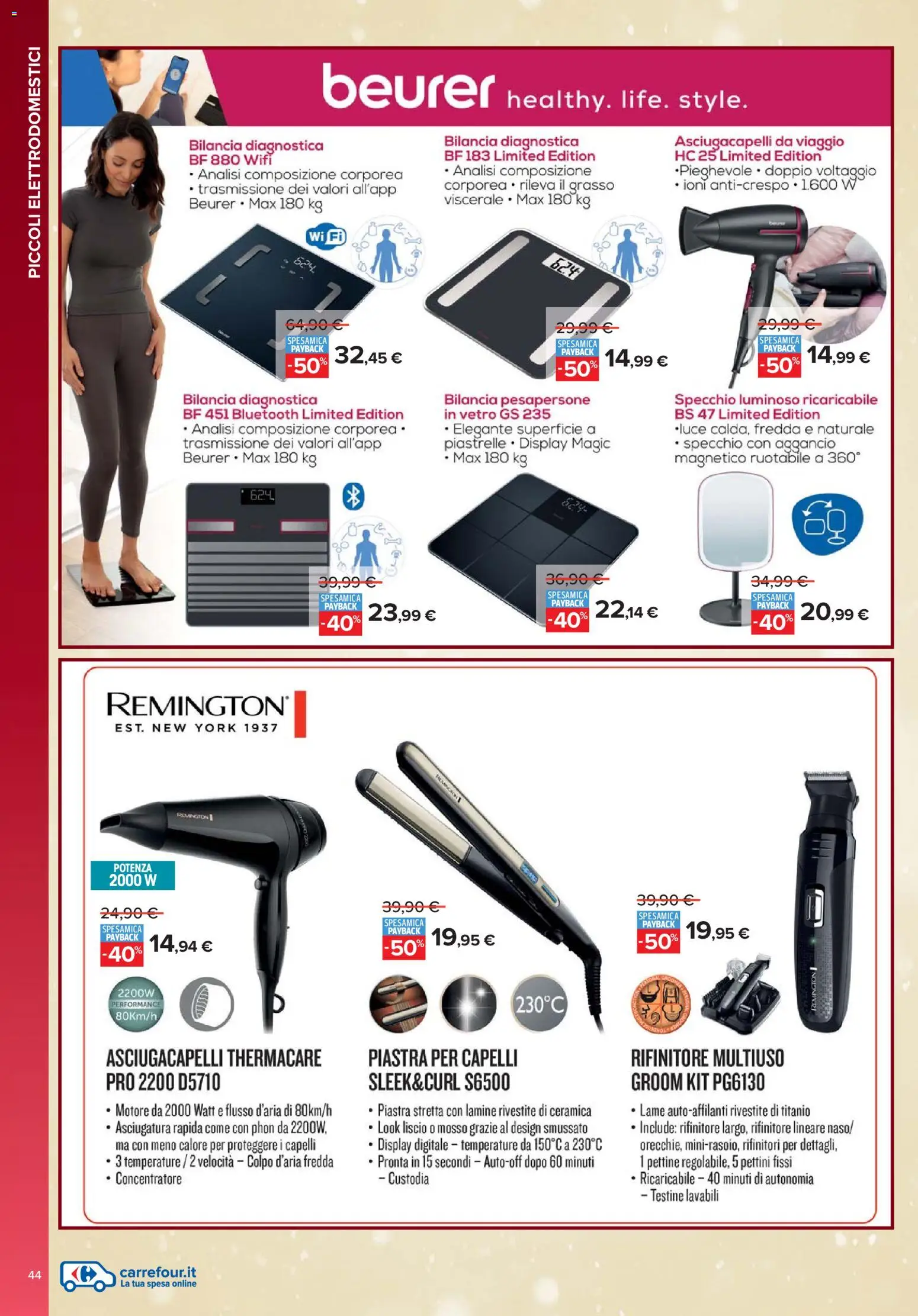 Volantino Carrefour del 13.11.2025 | Pagina: 44 | Prodotti: Pettine, Bilancia, Asciugacapelli, Piastra per capelli