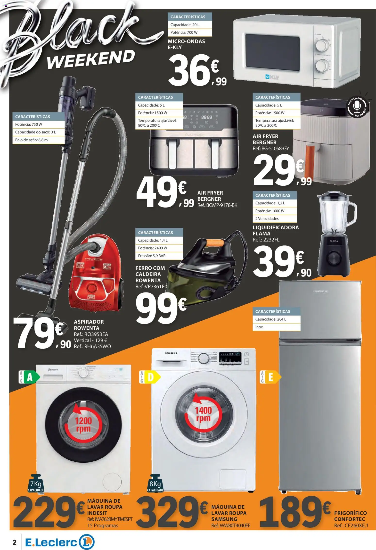 E.Leclerc - Black Friday │ válido de 28.11.2025 | Página: 2 | Produtos: Rádio, Ferro, Aspirador, Microondas
