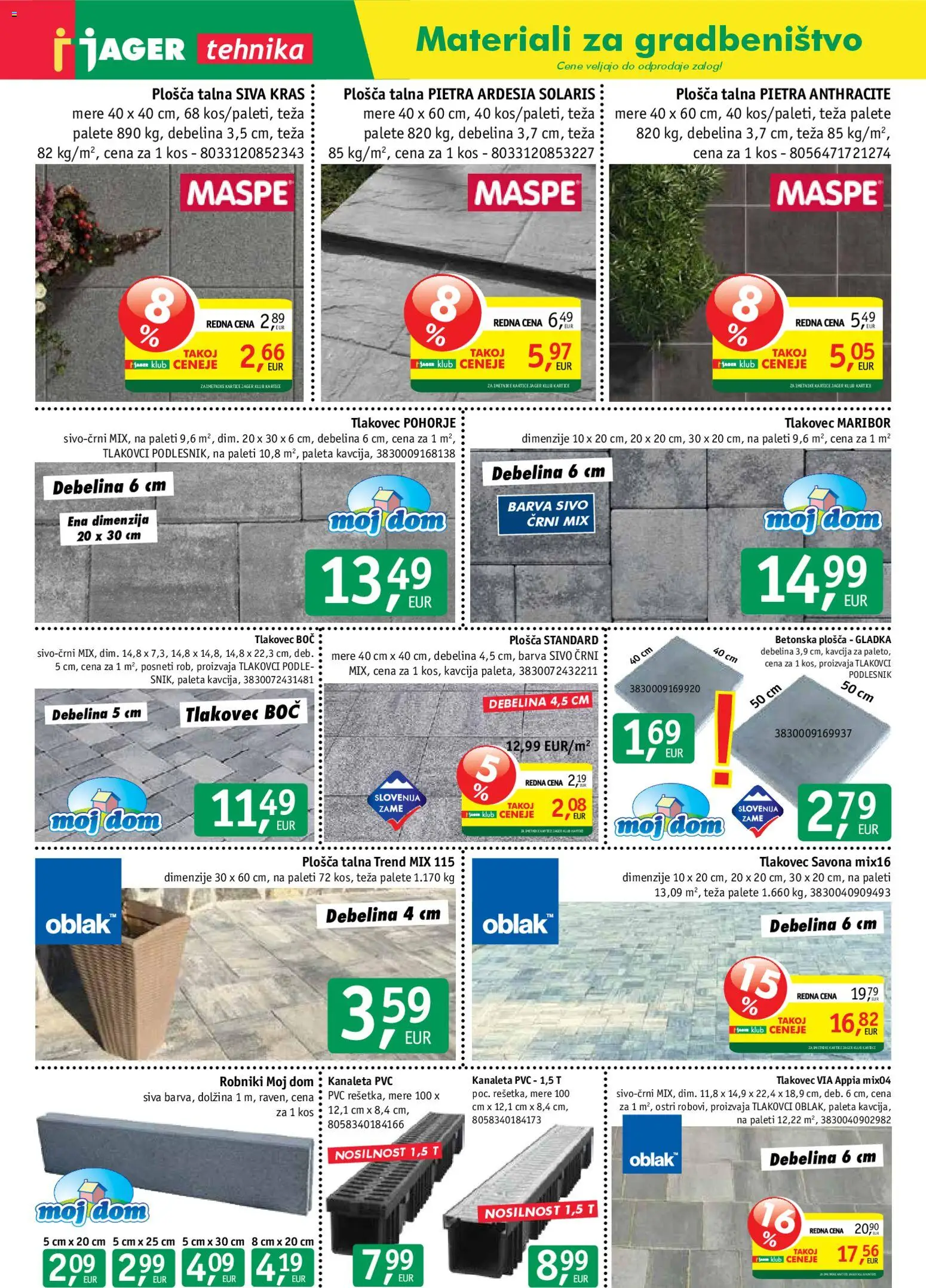 Novi Jager katalog ponudbe – veljaven od 04.03.2026 | Stran: 6 | Izdelki: Teza, Kos, Barva, Tlakovec