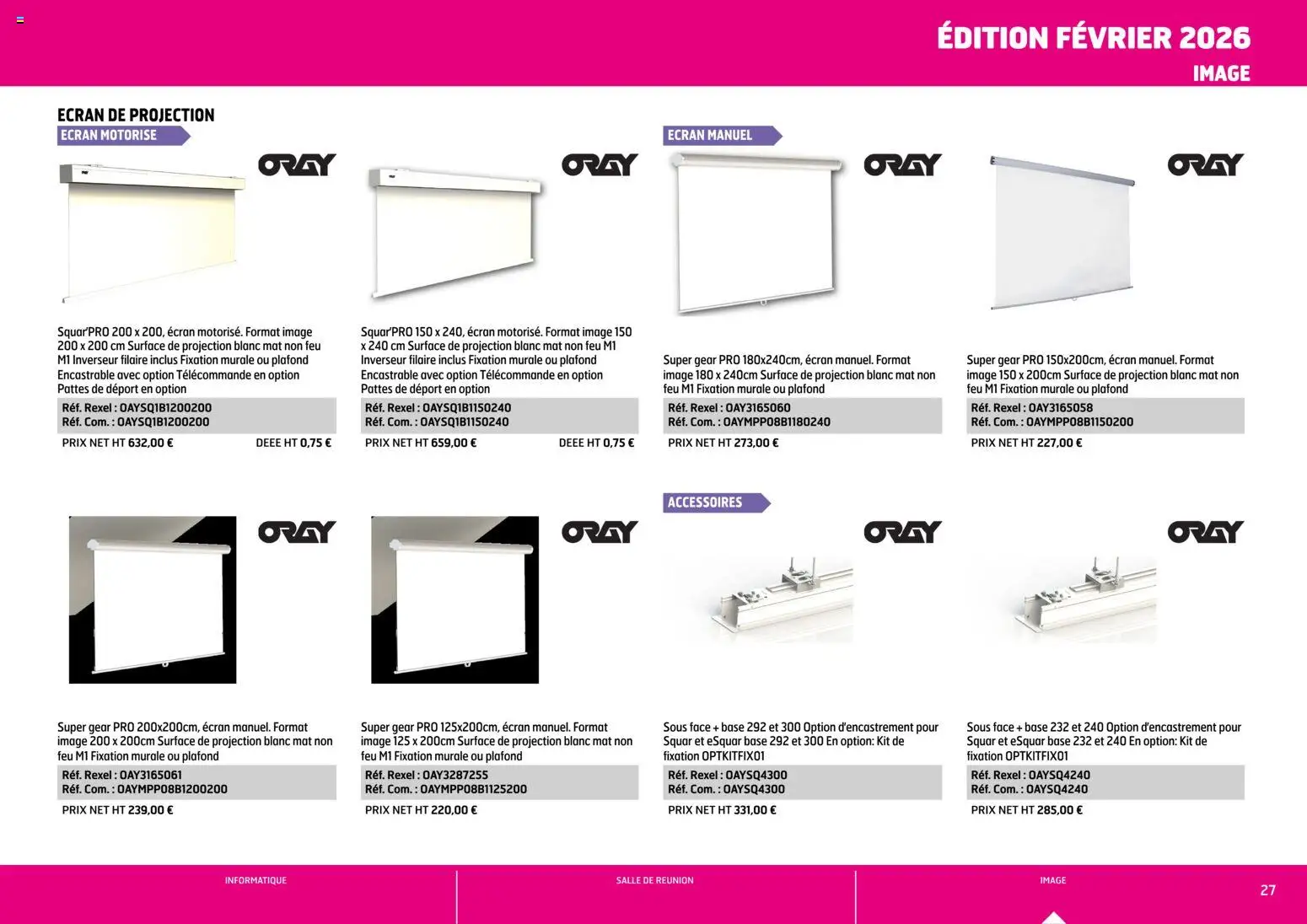 {H1} | Page: 27 | Produits: Base, Télécommande, Écran de projection