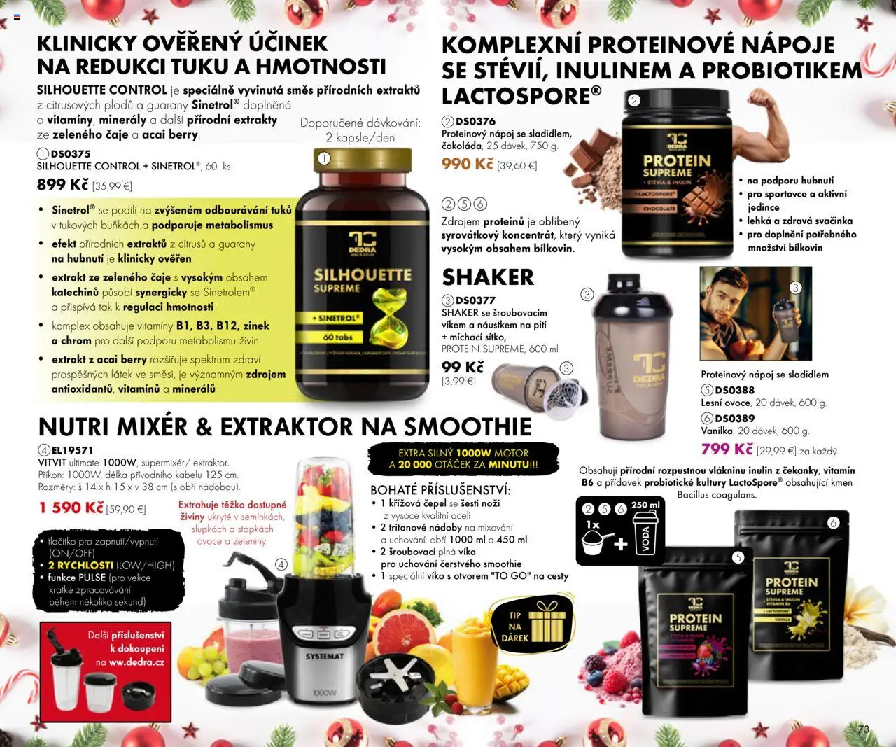 Nové Dedra akcie – leták je platný od 19.09.2025 | Strana: 73 | Produkty: Mixér, Protein, Voda