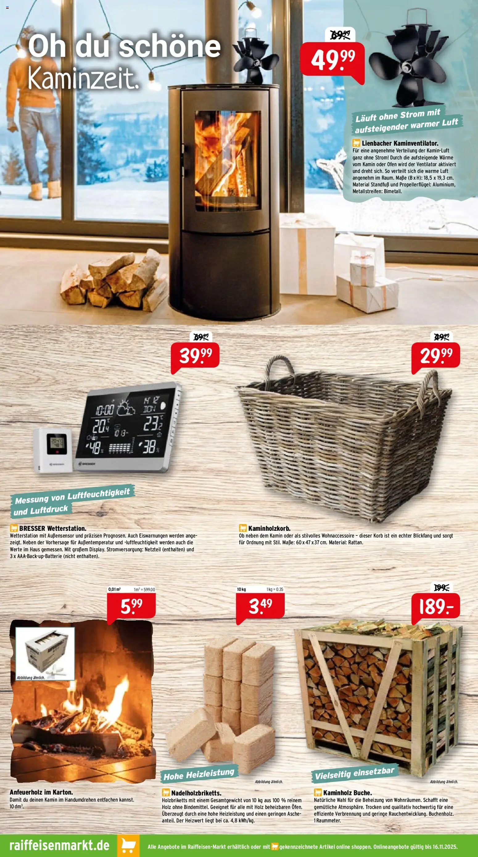 Raiffeisen Markt Prospekt 	 – gültig ab 01.11.2025 | Seite: 4 | Produkte: Wetterstation, Ventilator, Kamin, Netzteil