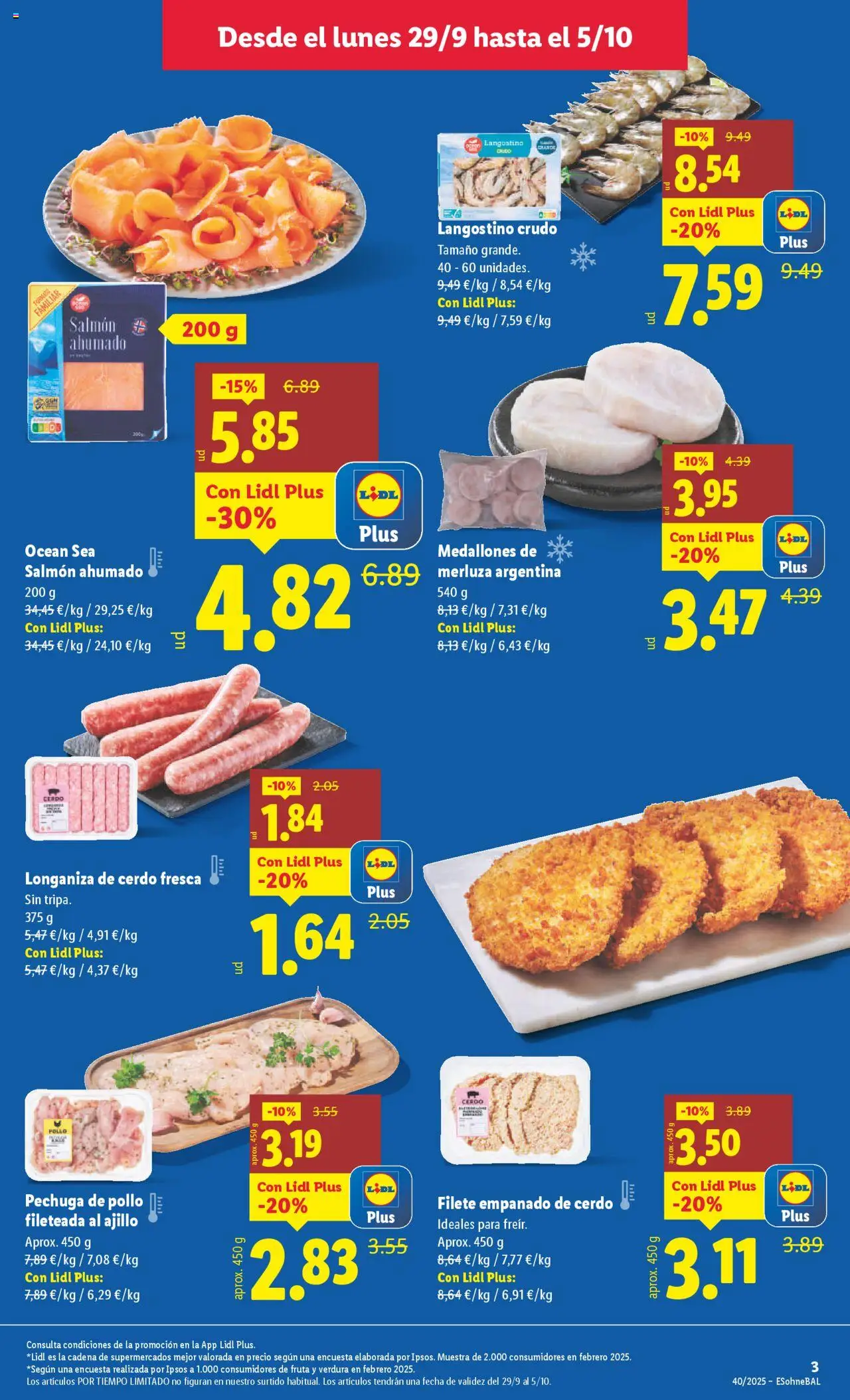 Lidl folleto │ válido desde el 29.09.2025 | Página: 3 | Productos: Pechuga de pollo fileteada, Cerdo, Salmón ahumado, Filete