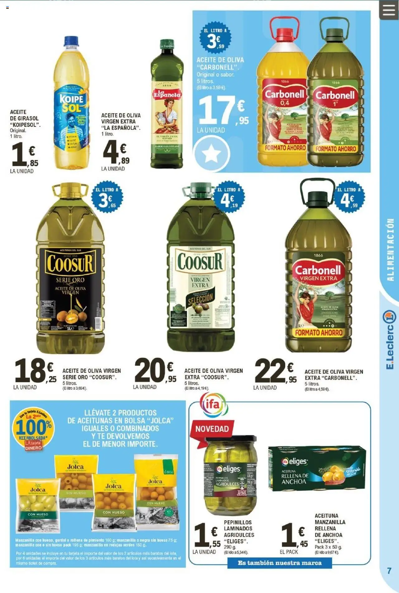E.Leclerc folleto │ válido desde el 24.09.2025 | Página: 7 | Productos: Aceite de oliva virgen extra, Aceite de girasol, Bolsa, Anchoa