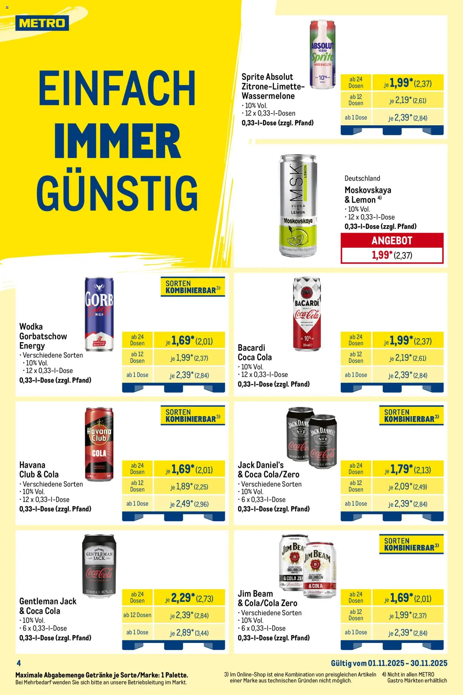 Metro Wochen-Angebote Händler – gültig ab 03.11.2025 | Seite: 12 | Produkte: Havana club, Cola, Jack Daniel's, Bourbon