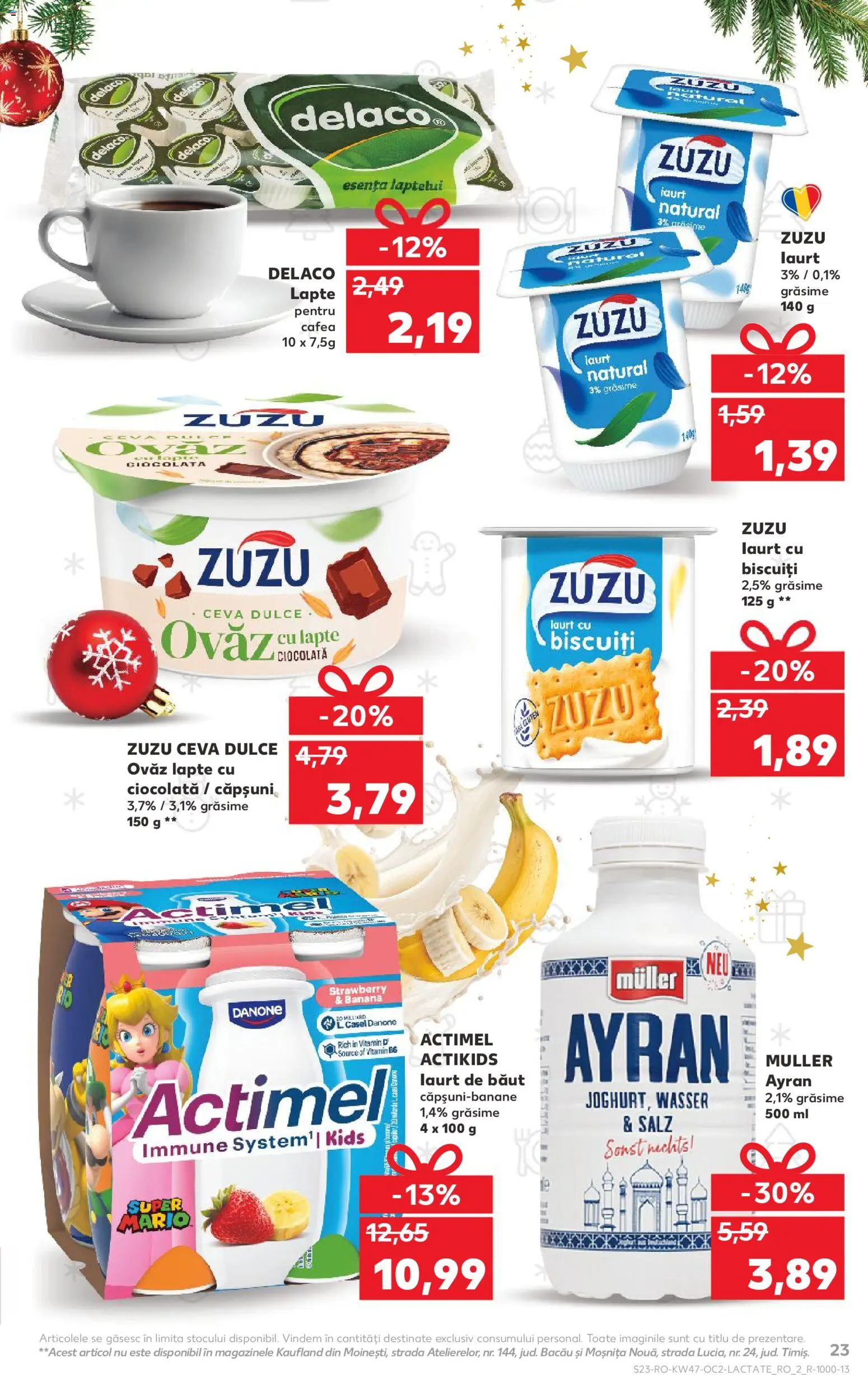Kaufland RO akciós ujság - amely érvényes a következő dátumtól: 19.11.2025 | Oldal: 23 | Termékek: Actimel, Vitamin d, Ayran, Bacon