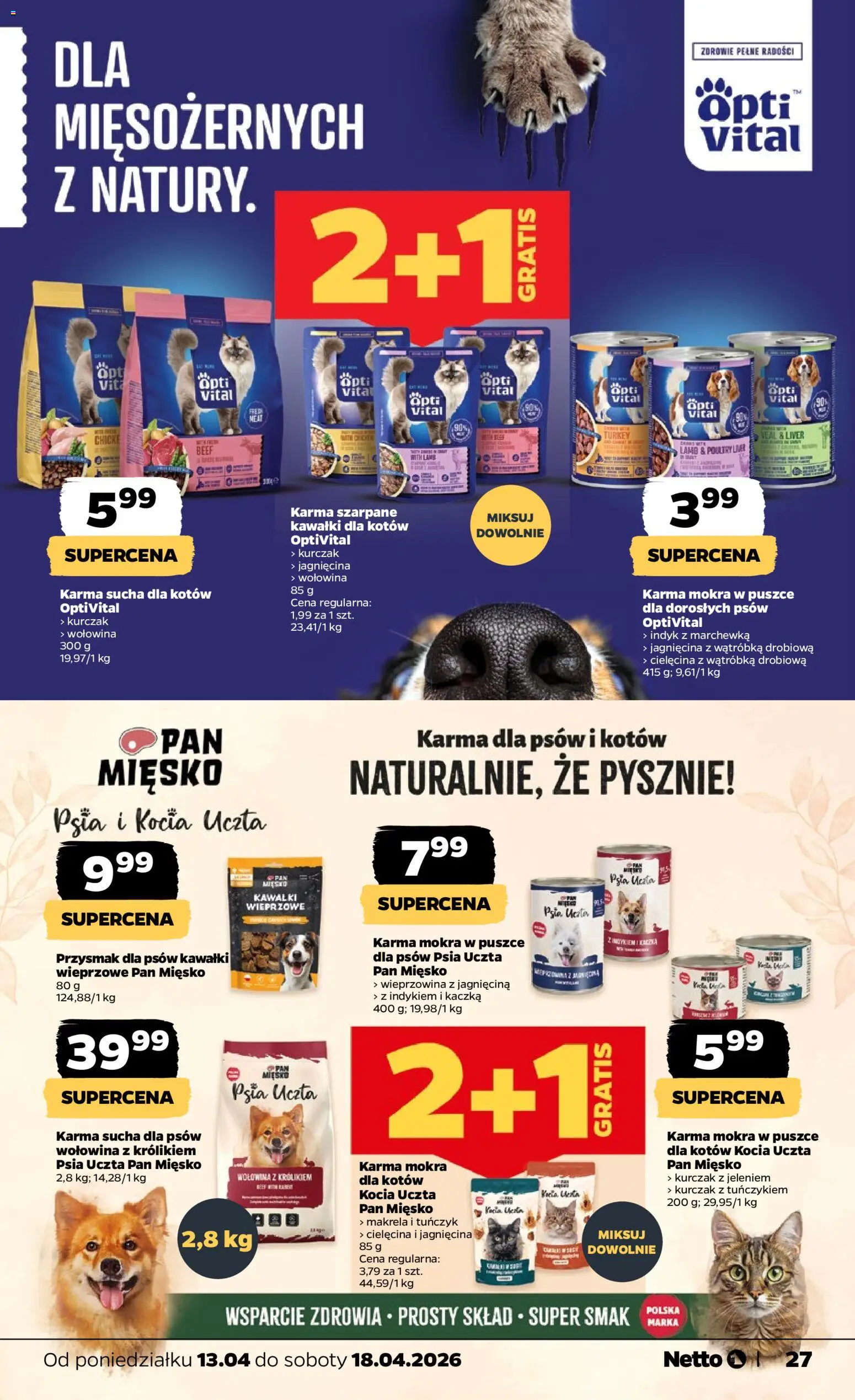 Netto gazetka od poniedziałku spożywcza od 13.04.2026 | Strona: 27 | Produkty: Kaczka, Wątróbka, Jagnięcina, Wątróbka drobiowa
