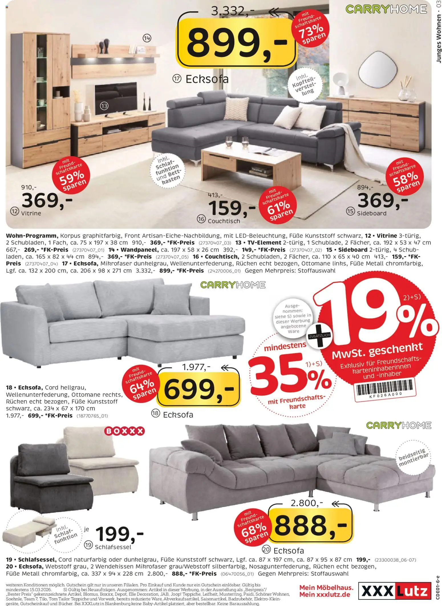 XXXL Lutz Junges Wohnen – gültig ab 01.03.2026 | Seite: 3 | Produkte: Sideboard, Ecksofa, Vitrine, Couchtisch