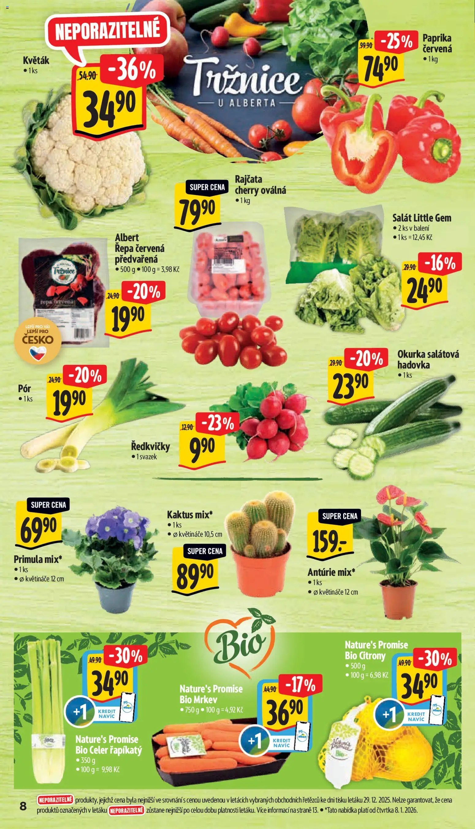 Albert leták - Supermarket od 07.01.2026 | Strana: 13 | Produkty: Květák, Mrkev, Bio mrkev, Paprika