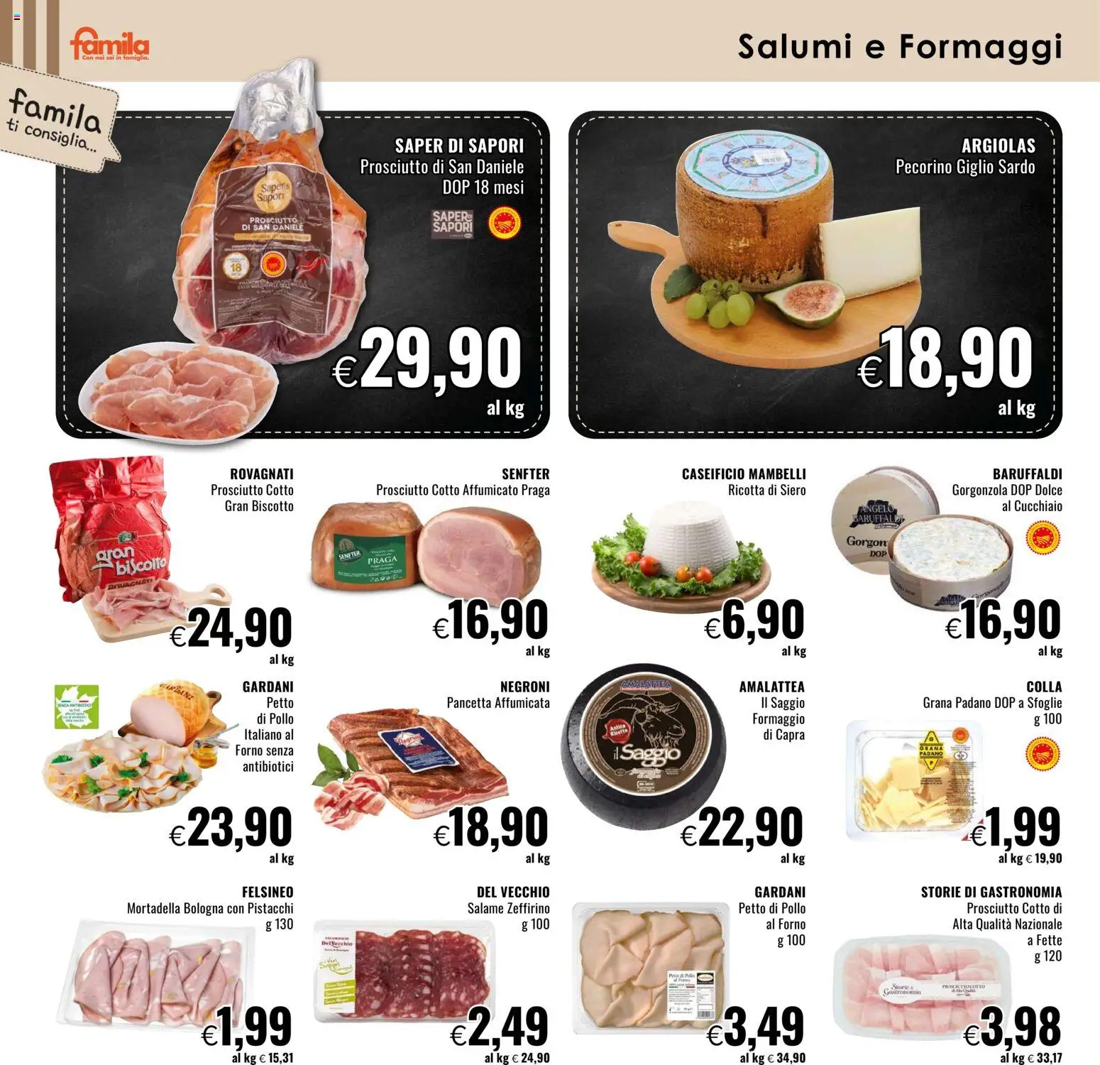 Volantino Famila del 30.10.2025 | Pagina: 16 | Prodotti: Petto di Pollo, Prosciutto Cotto, Pancetta, Gorgonzola