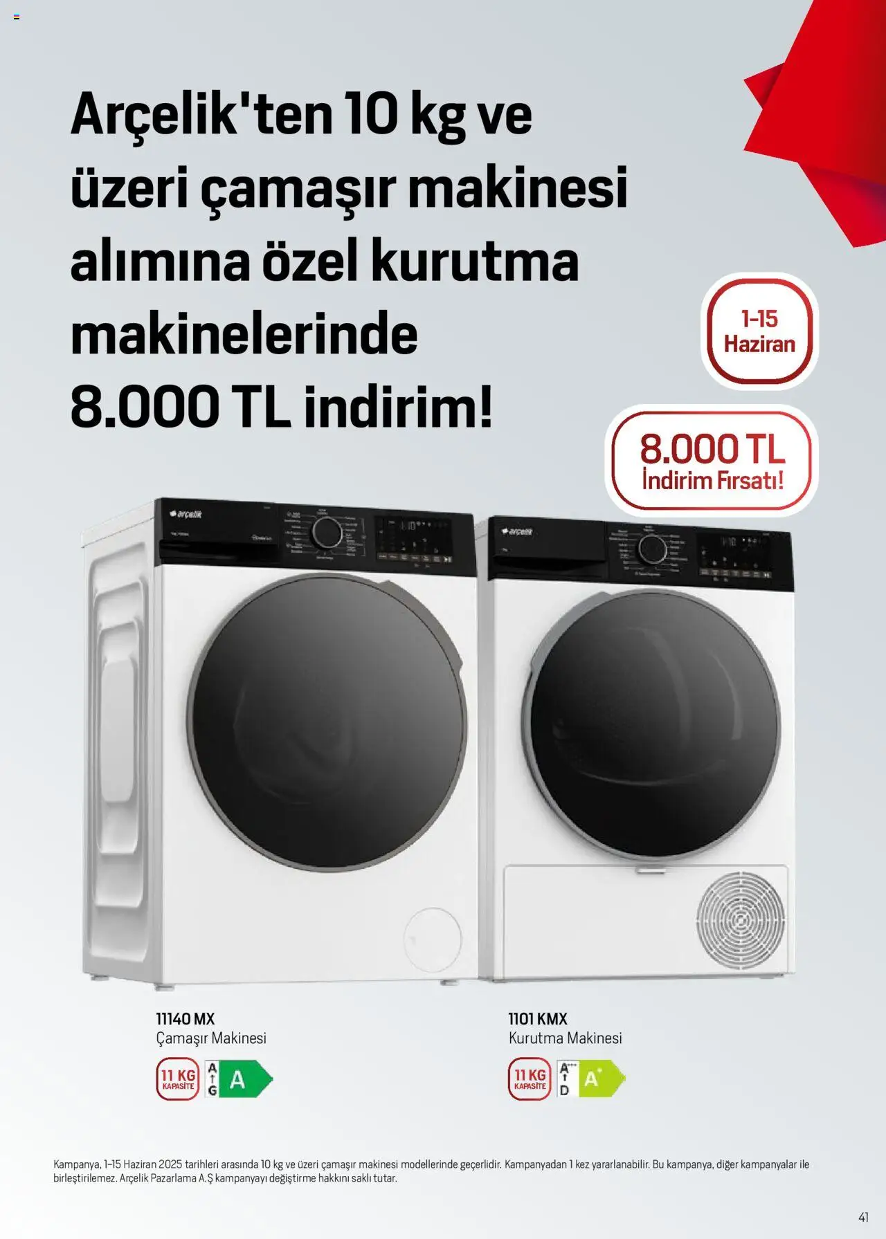 Arçelik Katalog - 01.06.2025 tarihinden itibaren geçerlidir | Sayfa: 41 | Ürünler: Kurutma makinesi, Çamaşır makinesi