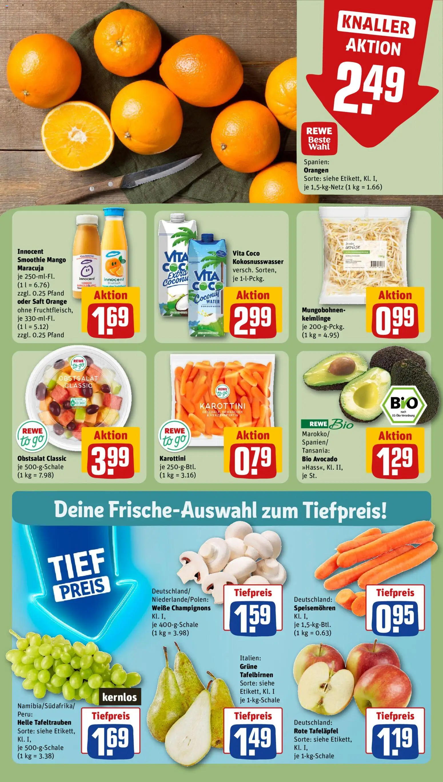 Rewe Prospekt 	 – gültig ab 16.02.2026 | Seite: 8 | Produkte: Champignons, Wasser, Mango, Saft