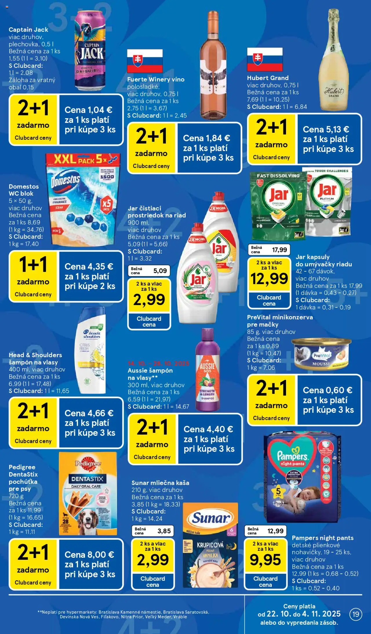 Nové Tesco akcie – leták je platný od 22.10.2025 | Strana: 19 | Produkty: Víno, Wc blok, Nohavičky, Domestos