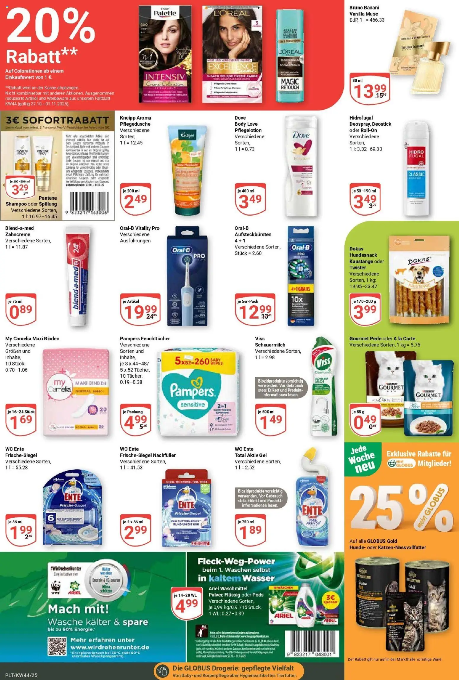 Globus prospekt Plattling	 – gültig ab 26.10.2025 | Seite: 20 | Produkte: Pampers, Tür, Shampoo, Waschmittel