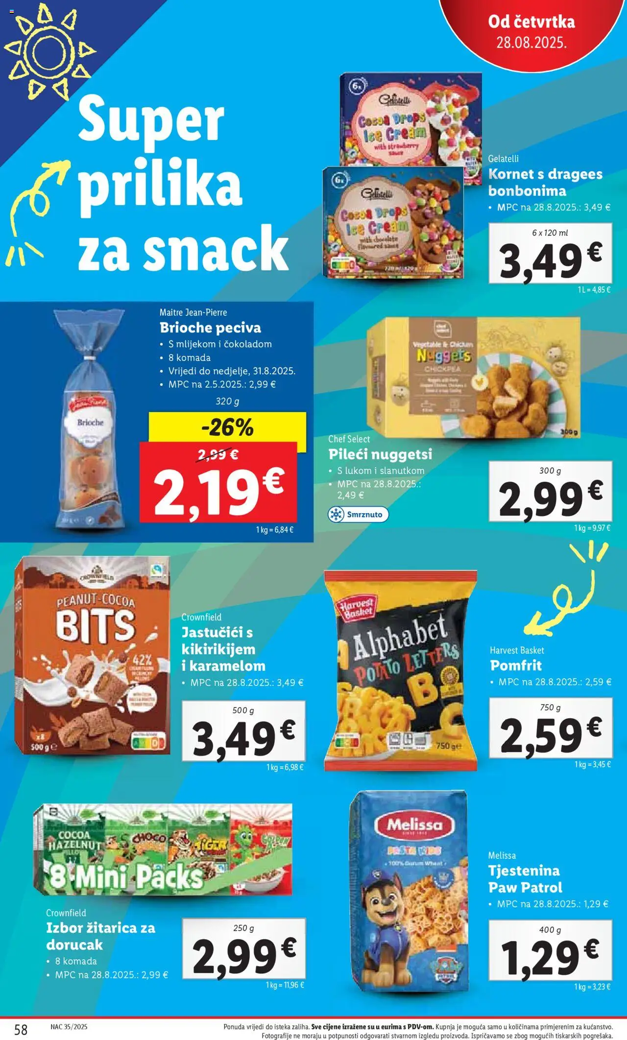 Lidl katalog | vrijedi od 25.08.2025 | Stranica: 58 | Proizvodi: Tjestenina, Pomfrit, Pasta, Kornet