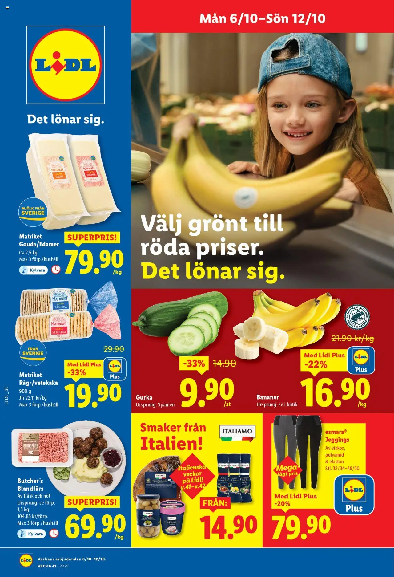 Lidl reklamblad aktuell från 06.10.2025 | Sida: 1 | Produkter: Blandfärs, Mjölk, Fläsk, Gurka