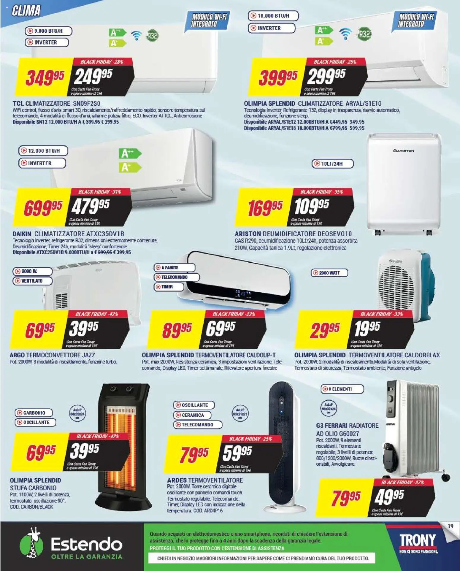 Volantino Trony del 25.11.2025 | Pagina: 19 | Prodotti: Climatizzatore, Telecomando, Olio, Tanica