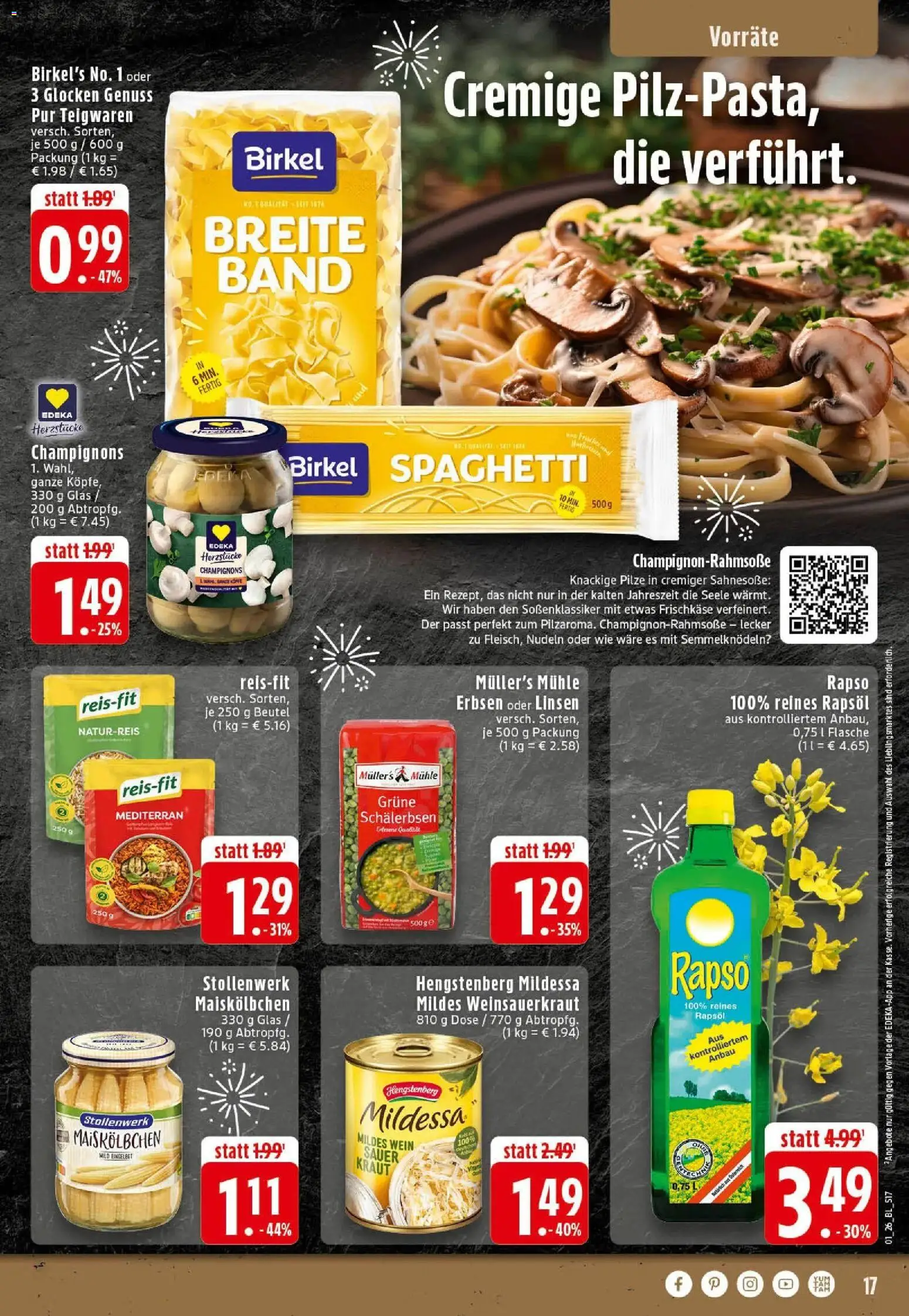 Edeka prospekt Mettingen	 – gültig ab 28.12.2025 | Seite: 17 | Produkte: Mühle, Champignons, Wein, Nudeln