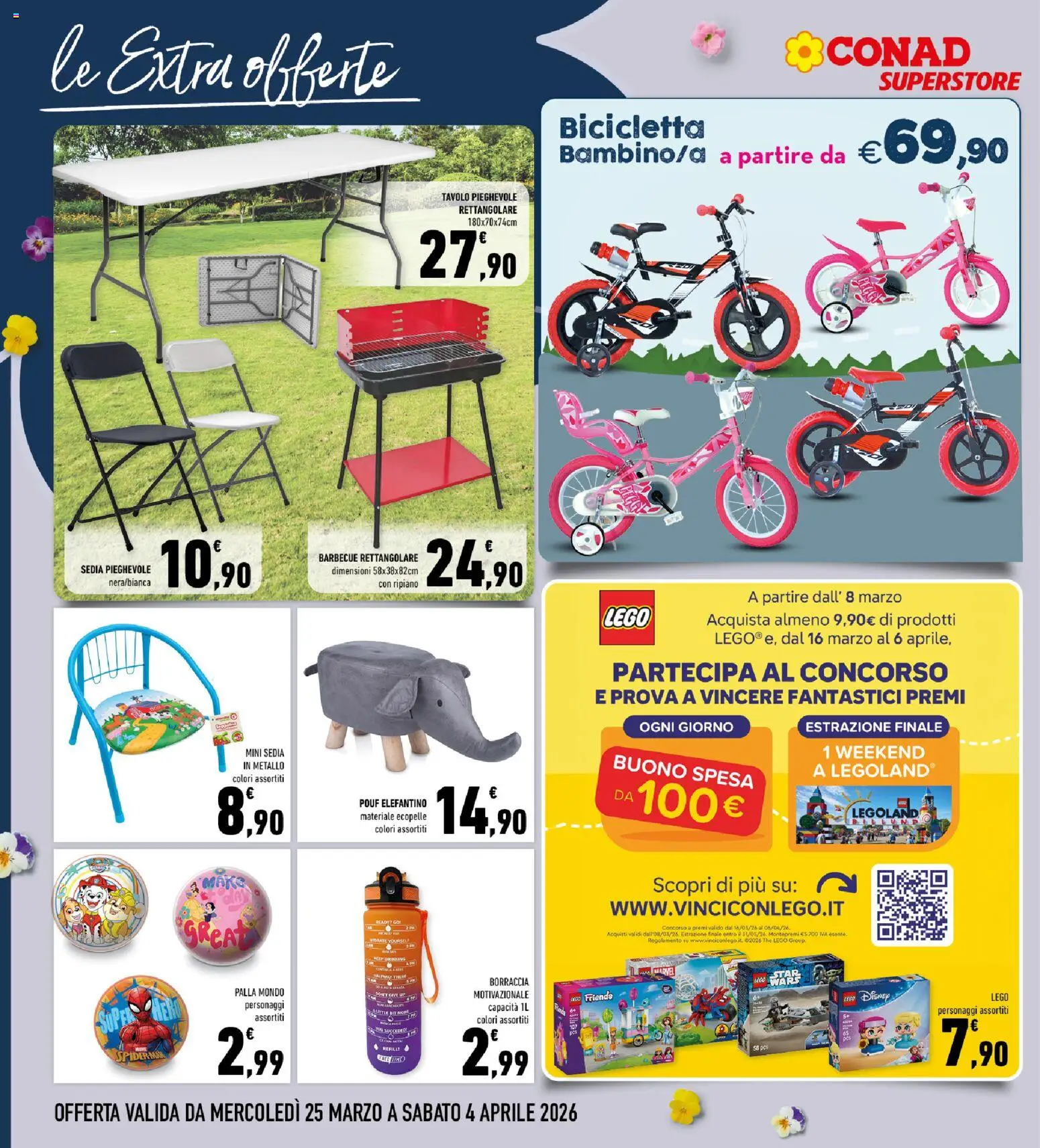 Volantino Conad del 25.03.2026 | Pagina: 26 | Prodotti: Bicicletta, Ripiano, Barbecue, Sedia