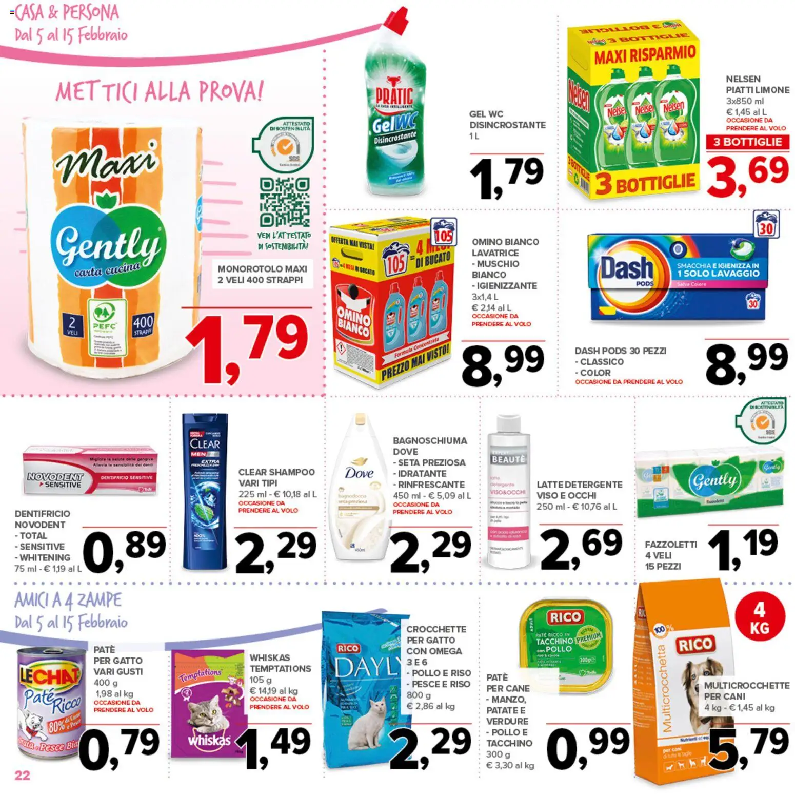 Volantino Todis del 05.02.2026 | Pagina: 22 | Prodotti: Shampoo, Dentifricio, Pollo, Crocchette