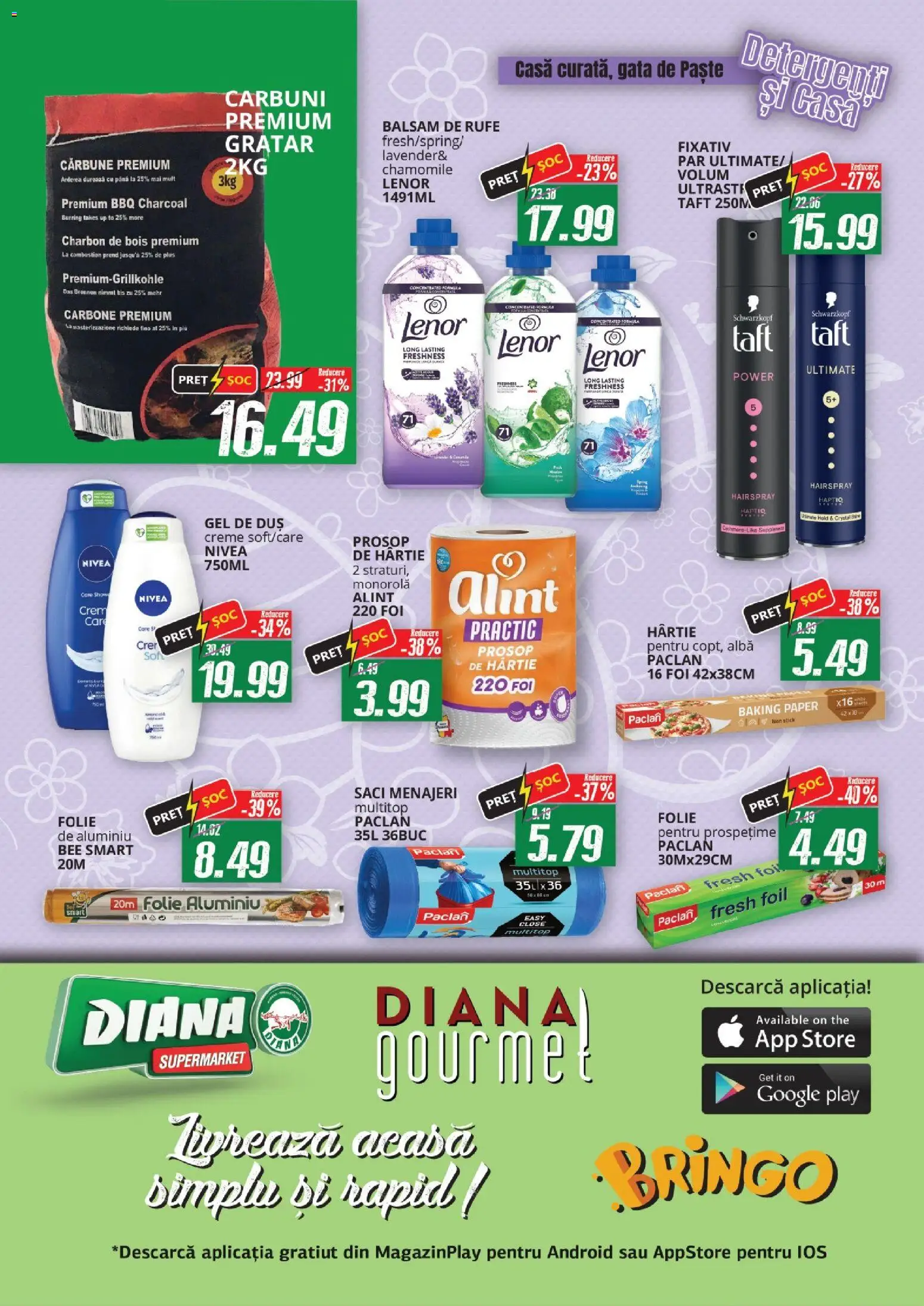 Noul catalog Diana – valabil de la 01.04.2026 | Pagină: 11 | Produse: Saci menajeri, Balsam, Gel de duș, Balsam de rufe