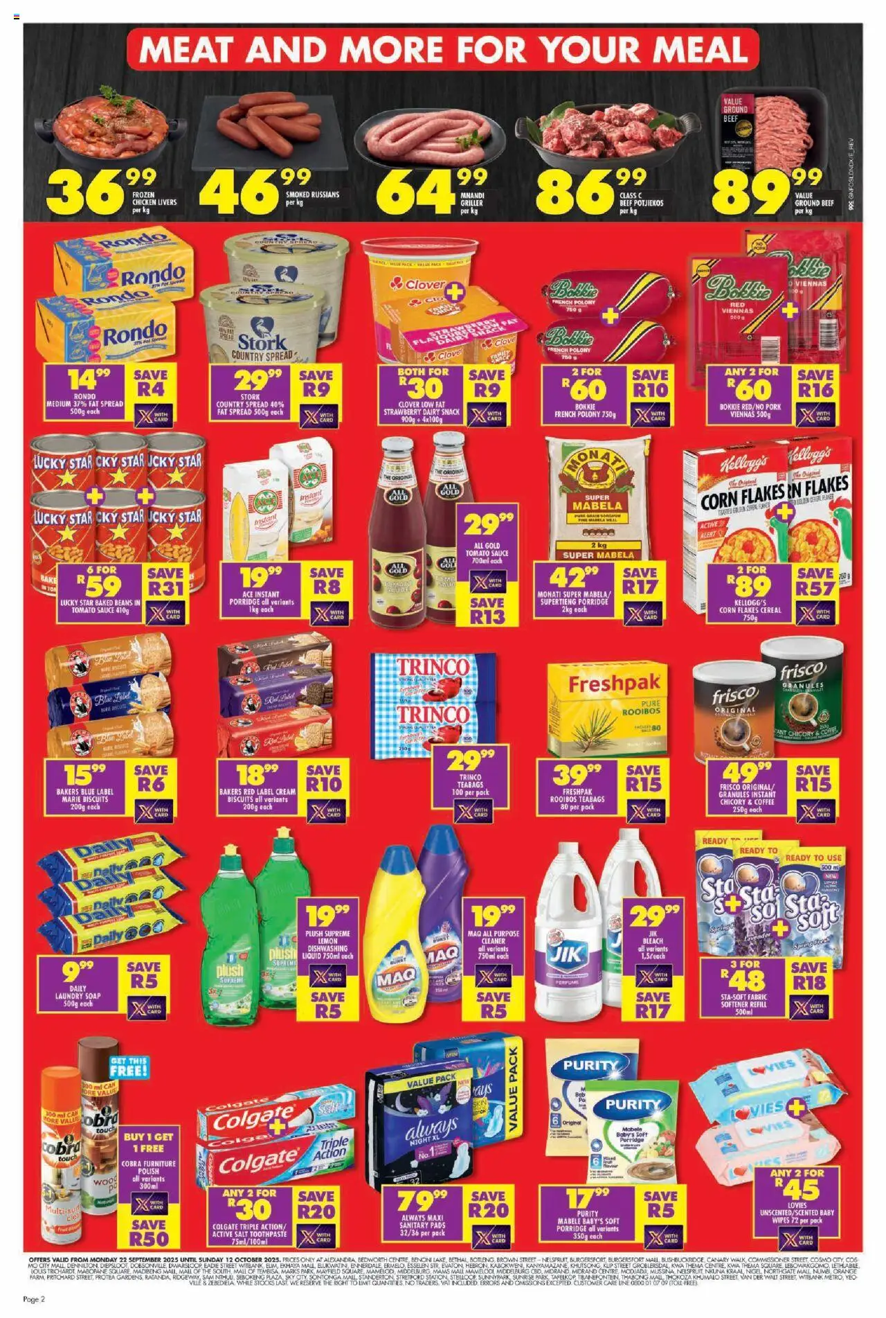 New Shoprite catalogue – valid from 22.09.2025 | Page: 2 | Products: Coffee, Chicken, Beef, Cream