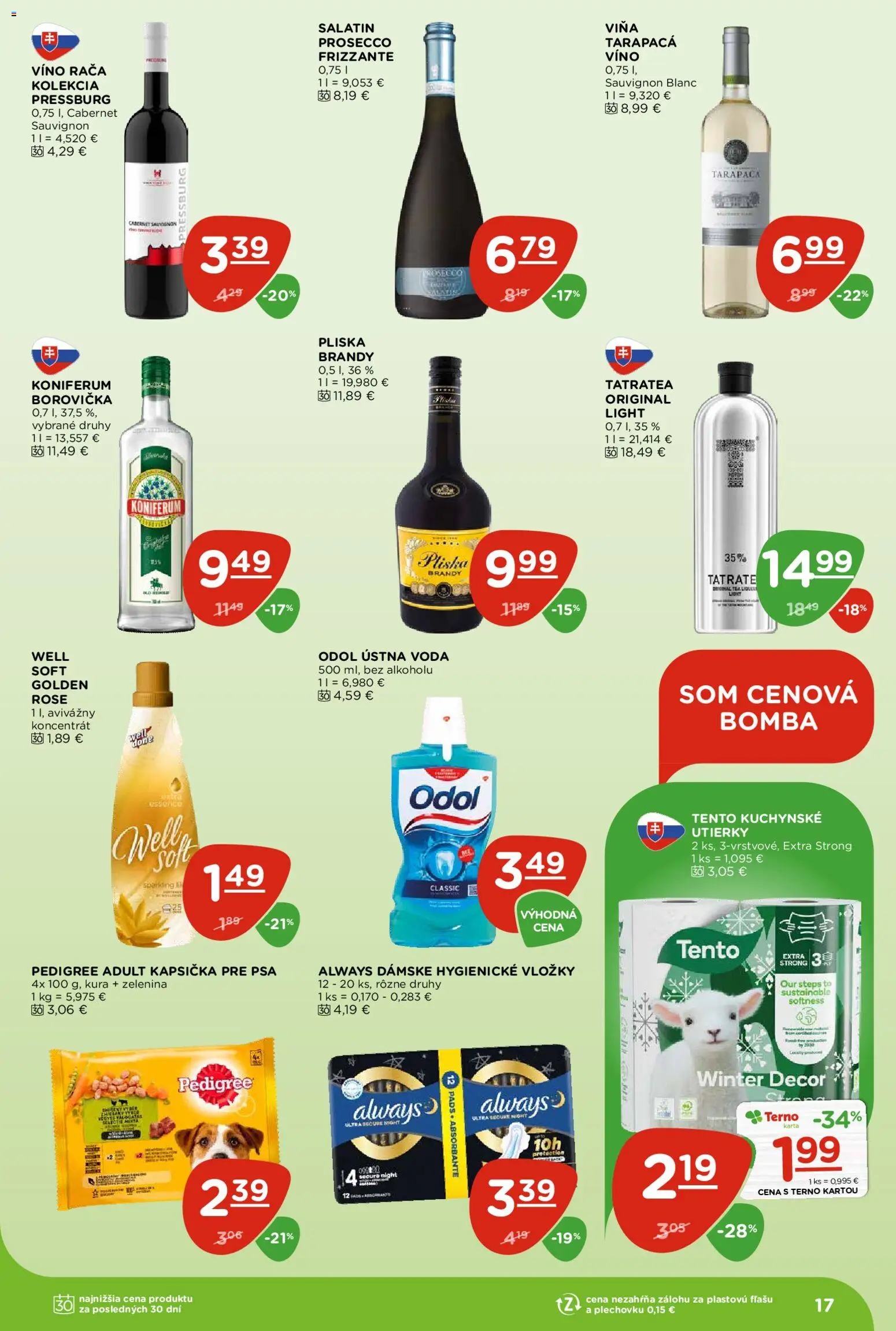 Nové Terno akcie – leták je platný od 08.01.2026 | Strana: 17 | Produkty: Víno, Prosecco, Brandy, Voda