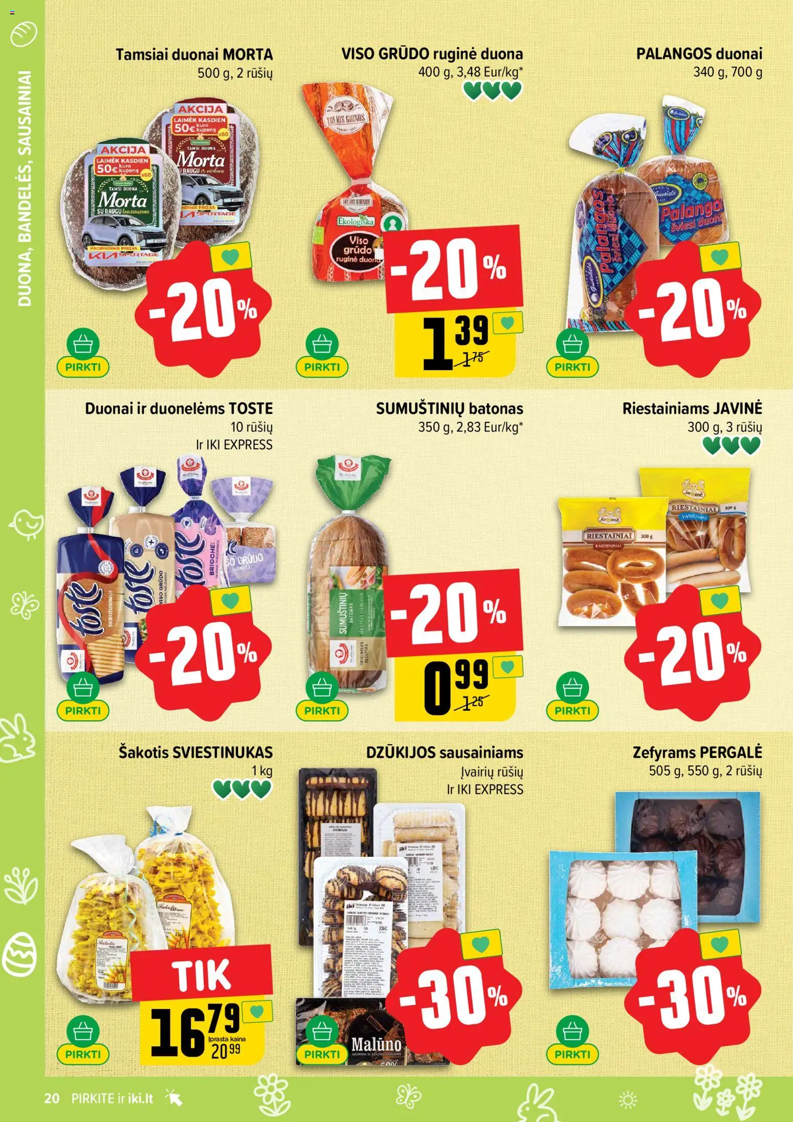 IKI akcijos nuo 23.03.2026 | Puslapis: 20 | Prekių: Sausainiai, Batonas, Duona
