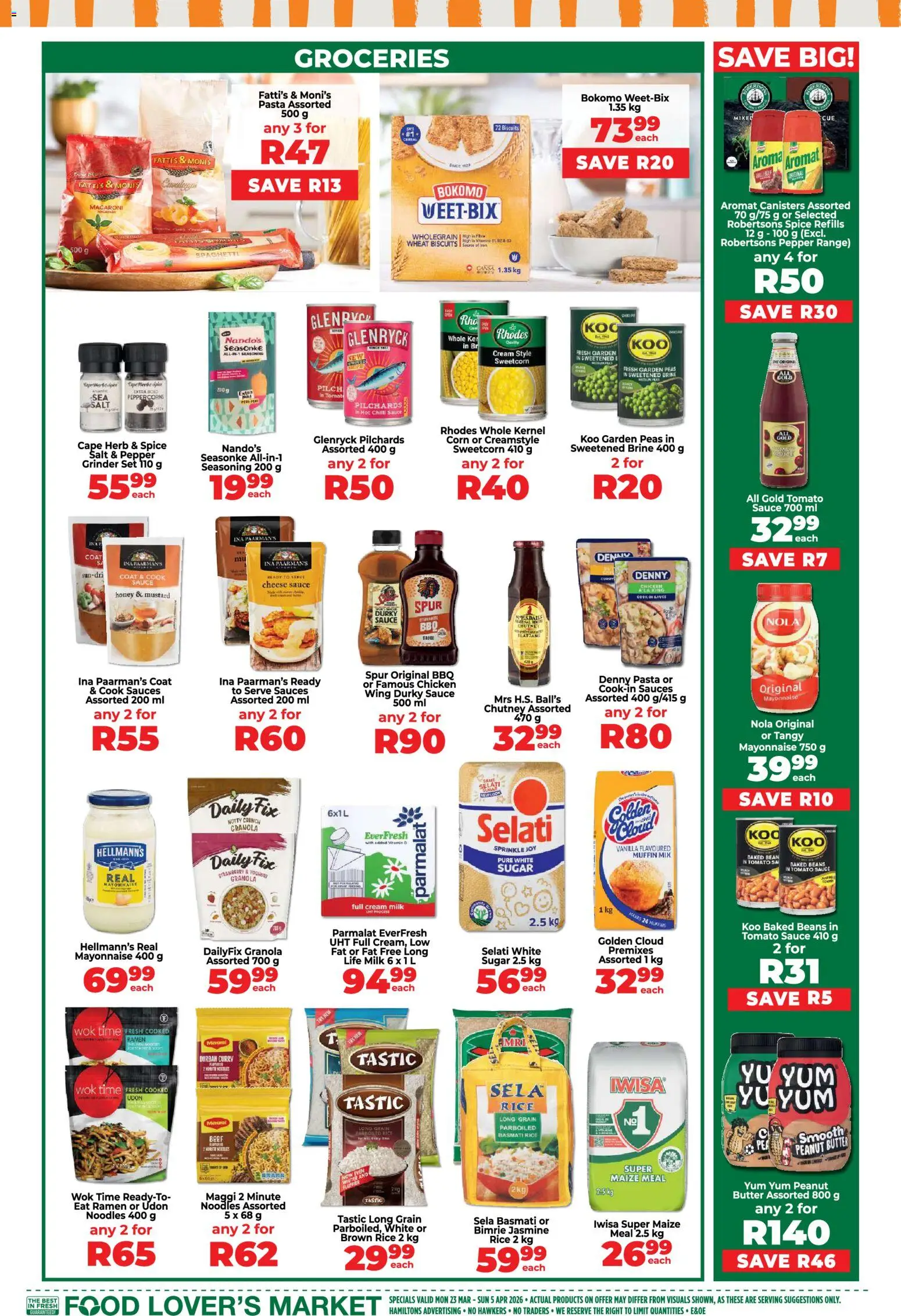 New Food Lover's Market catalogue – valid from 23.03.2026 | Page: 13 | Products: Pilchards, Coat, Maize meal, Mayonnaise
