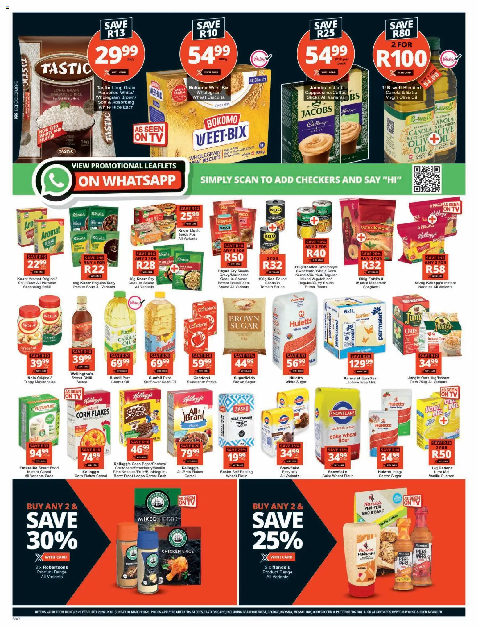 New Checkers catalogue – valid from 23.02.2026 | Page: 4 | Products: Cake, Butter, Noodles, Aromat
