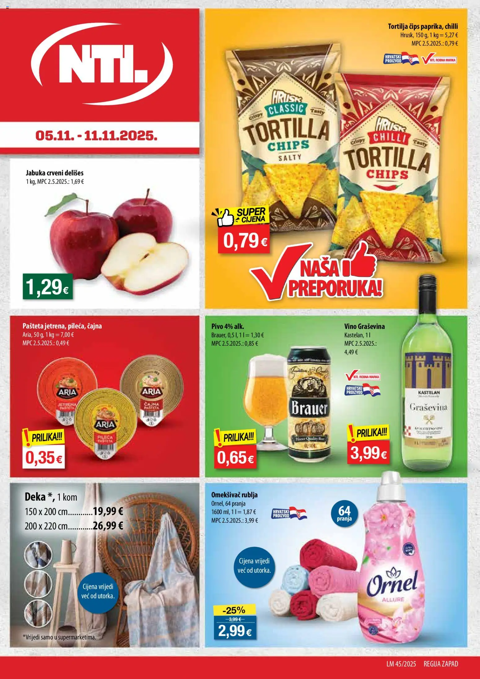 NTL katalog | vrijedi od 05.11.2025 | Stranica: 1 | Proizvodi: Vino, Čips, Deka, Jabuka