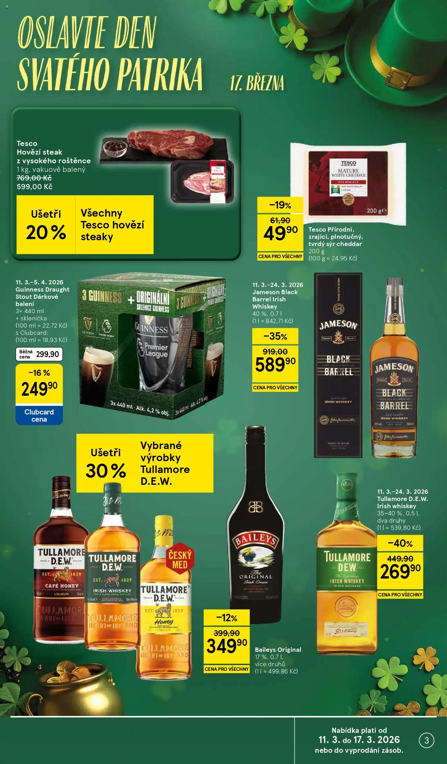 Tesco leták - Hypermarket od 11.03.2026 | Strana: 3 | Produkty: Sýr, Guinness, Tvrdý sýr, Sklenice