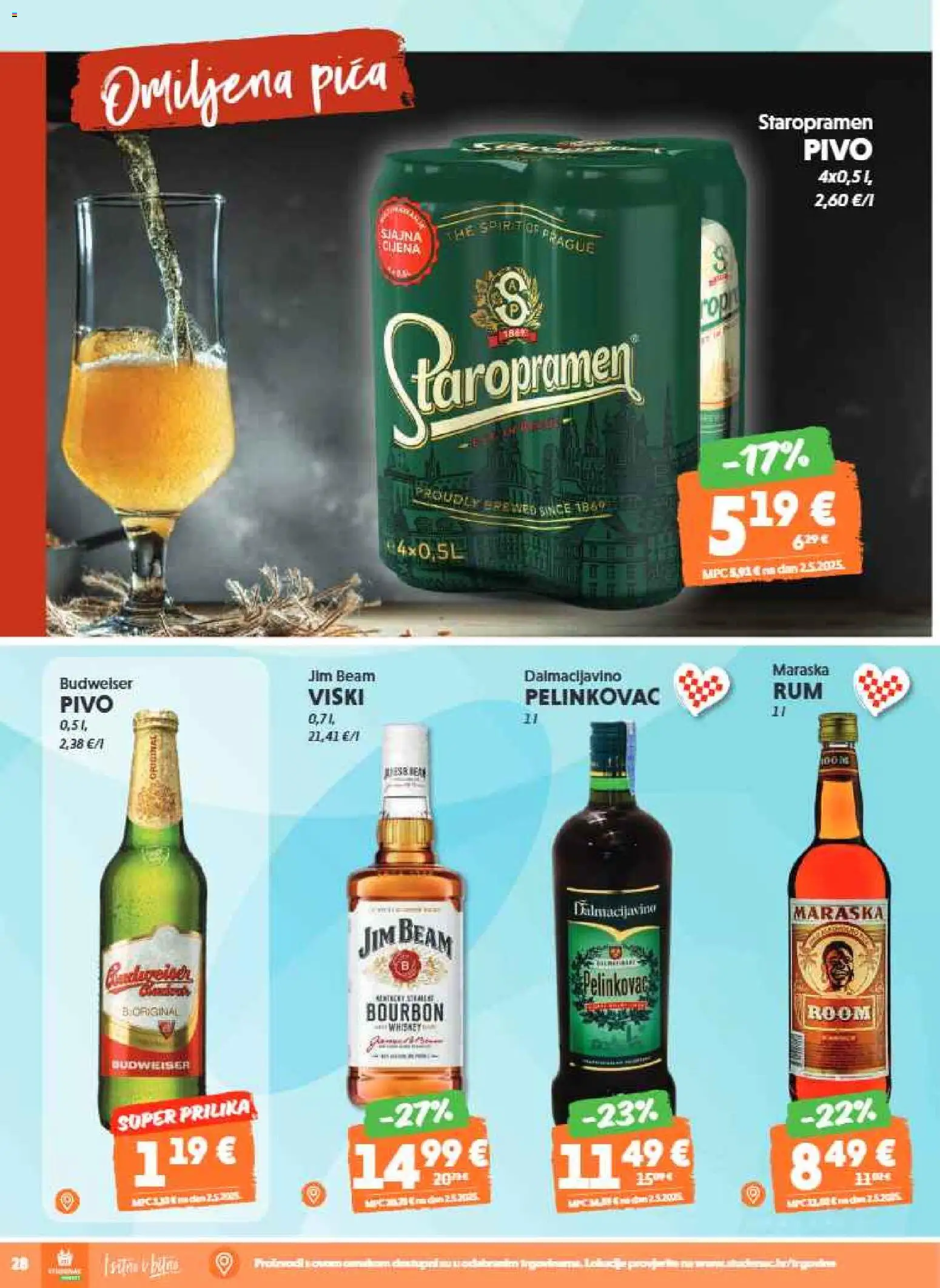 Studenac katalog | vrijedi od 21.01.2026 | Stranica: 28 | Proizvodi: Pelinkovac, Staropramen, Pivo, Viski