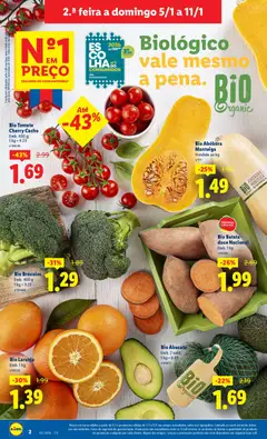 Pré-visualização Bio Tomate Cherry Cacho, Emb. 400 g; 1 kg = 4.23 válido de 05.01.2026 | Página: 2 | Produtos: Brócolos, Batata-doce, Manteiga, Abacate