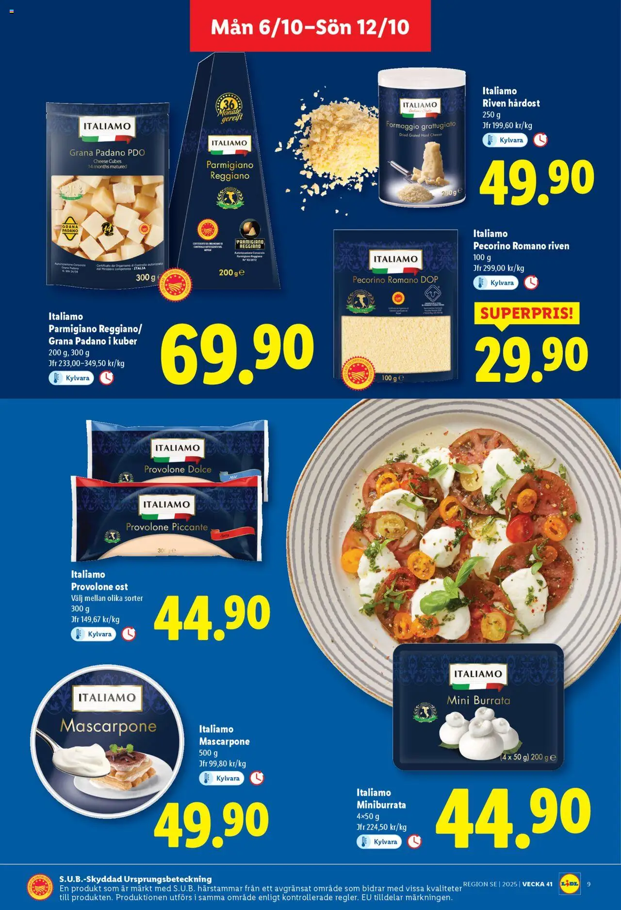 Lidl reklamblad aktuell från 06.10.2025 | Sida: 9 | Produkter: Burrata, Pecorino, Ost