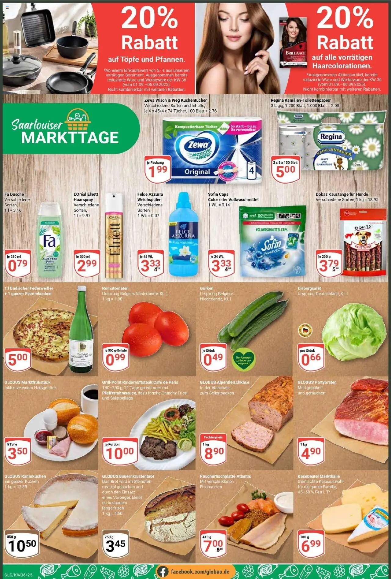 Globus prospekt Saarlouis	 – gültig ab 01.09.2025 | Seite: 4 | Produkte: Zewa, Eisbergsalat, Weichspüler, Gurken