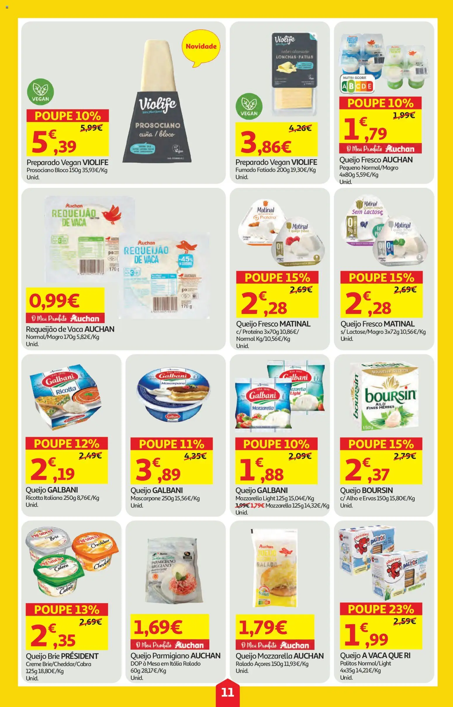 Auchan folheto │ válido de 09.04.2026 | Página: 11 | Produtos: Queijo, Cheddar, Mascarpone, Proteina