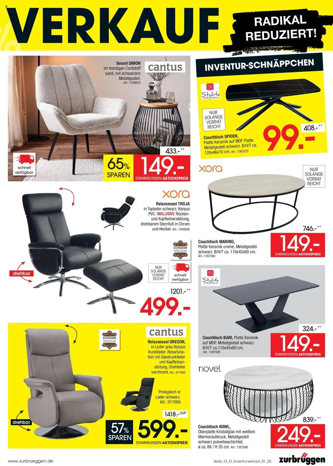 Zurbrüggen Großer Inventurverkauf – gültig ab 18.05.2025 | Seite: 9 | Produkte: Relaxsessel, Sessel, Couchtisch