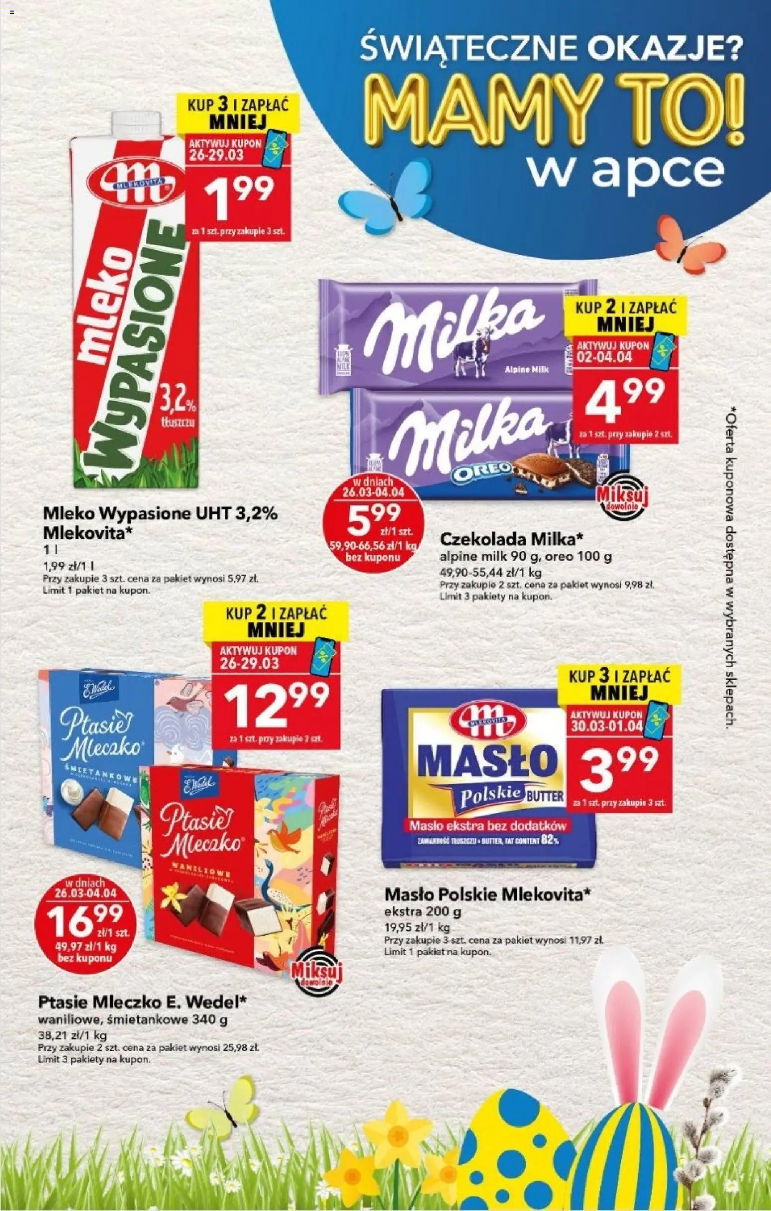 Lewiatan gazetka - Mamy to w apce od 26.03.2026 | Strona: 1 | Produkty: Masło Polskie, Ptasie mleczko, Mleko, Masło