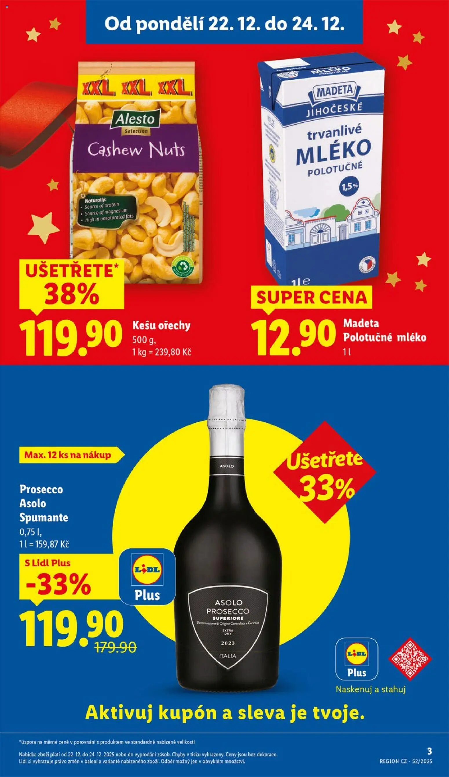 Lidl leták od 22.12.2025 | Strana: 3 | Produkty: Mléko polotučné, Prosecco, Polotučné mléko, Protein