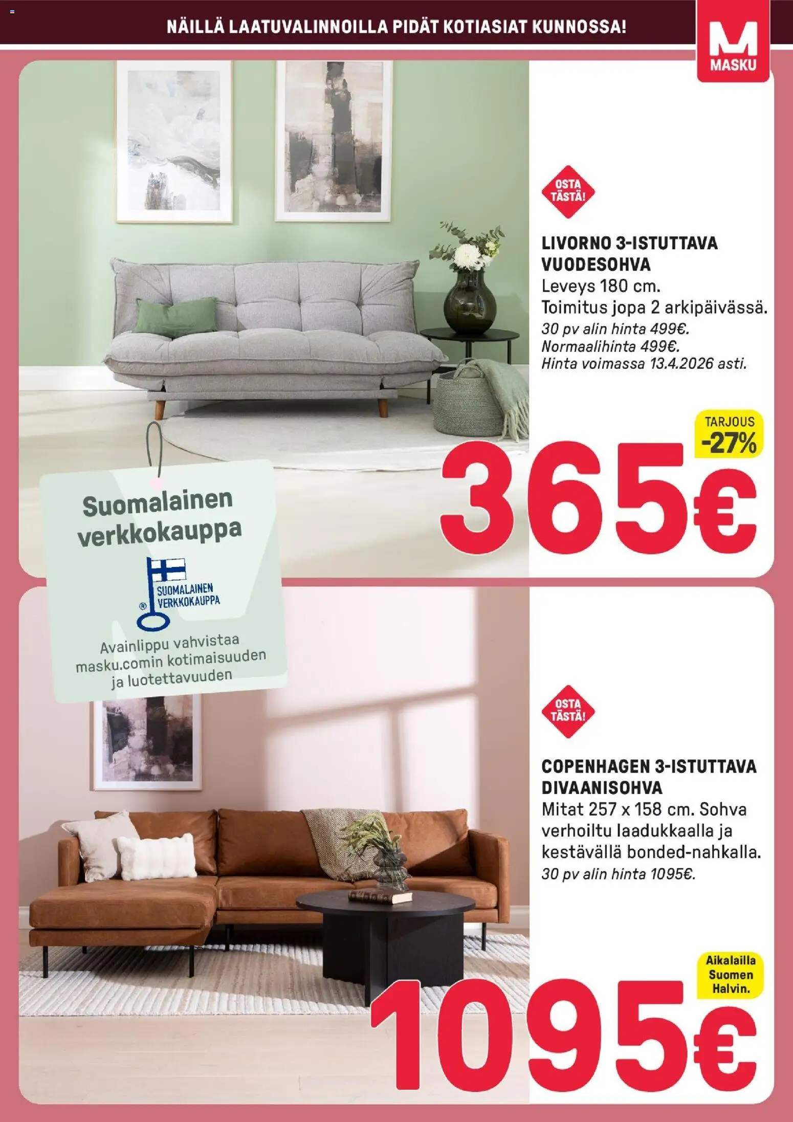 Masku tarjoukset – voimassa 08.04.2026 alkaen | Sivu: 5 | Tuotteet: Sohva, Divaanisohva