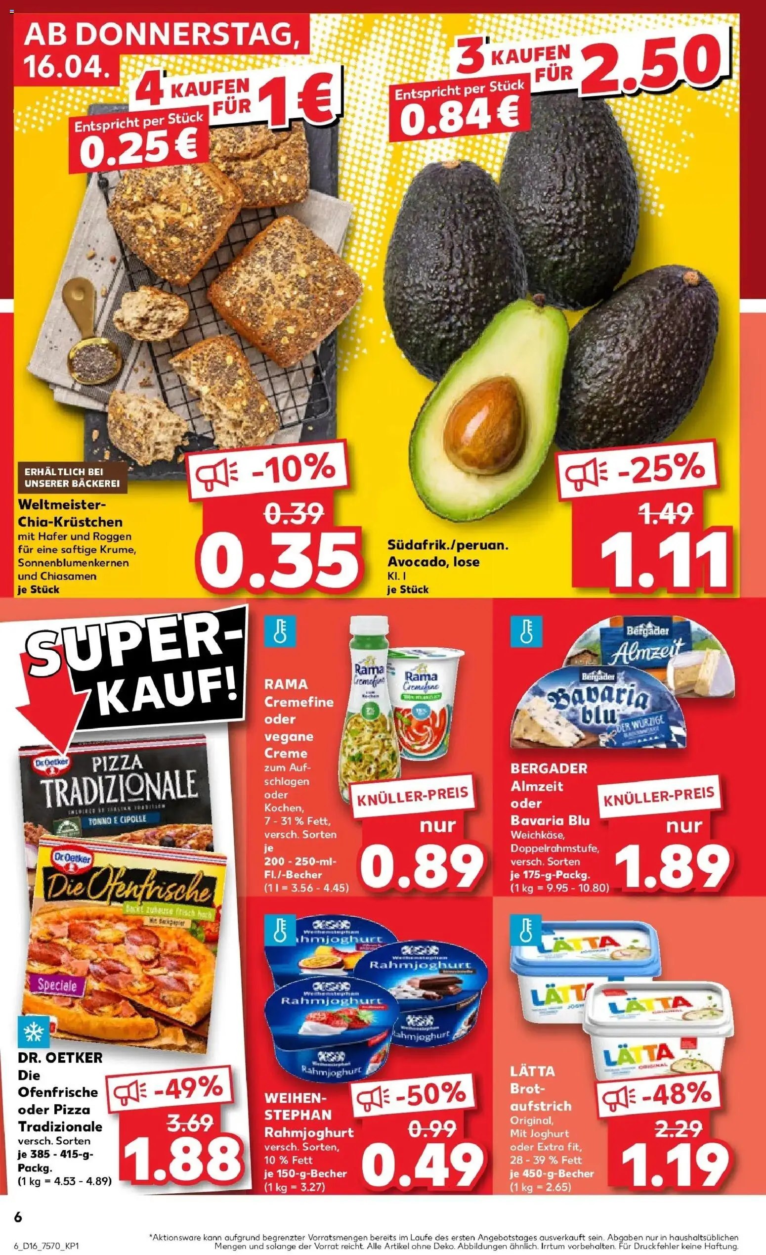 Kaufland Prospekt Duisburg	 – gültig ab 16.04.2026 | Seite: 6 | Produkte: Bäckerei, Joghurt, Ofenfrische, Avocado