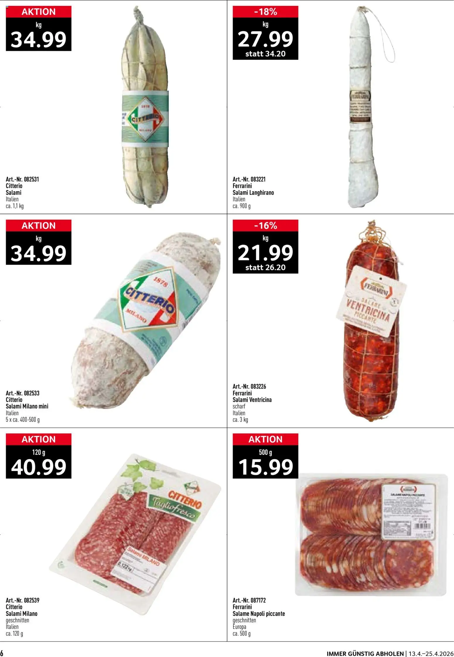 Prodega aktionen Italien – gültig ab 13.04.2026 | Seite: 6 | Produkte: Salami