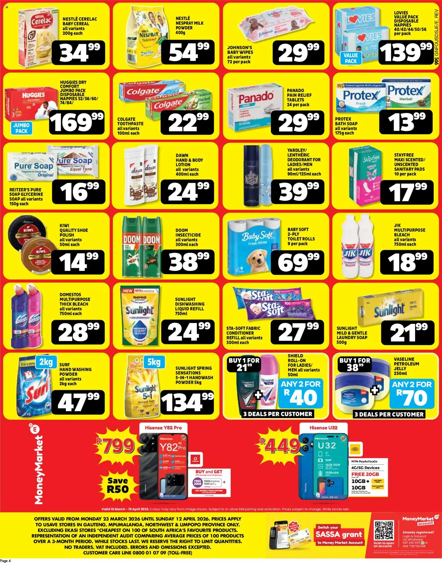 New Usave catalogue – valid from 23.03.2026 | Page: 4 | Products: Toilet, Pads, Powder, Kiwi