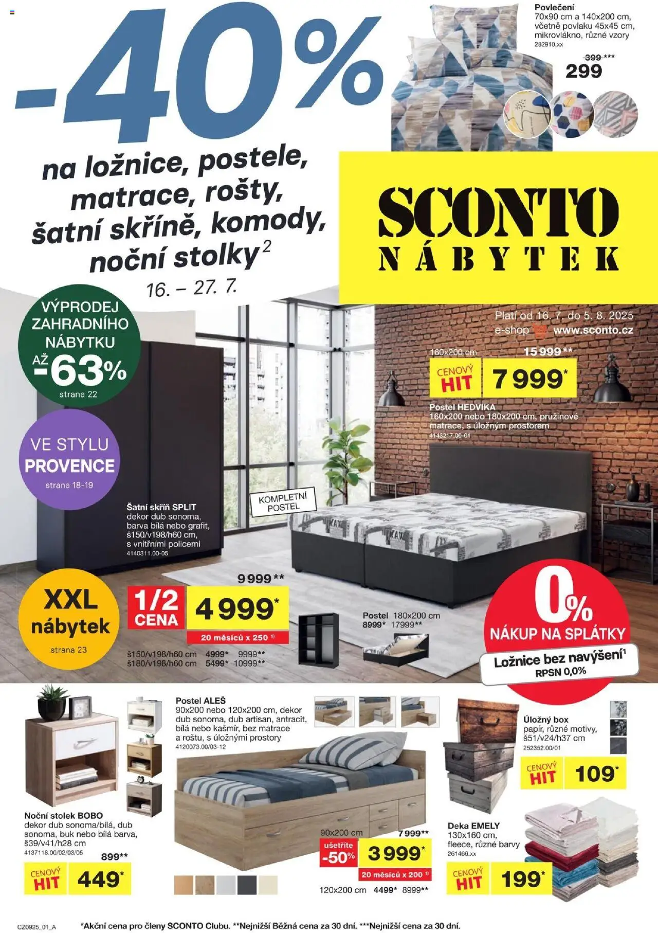 Sconto nábytek leták od 16.07.2025 | Strana: 1 | Produkty: Úložný box, Matrace, Stolek, Skříň