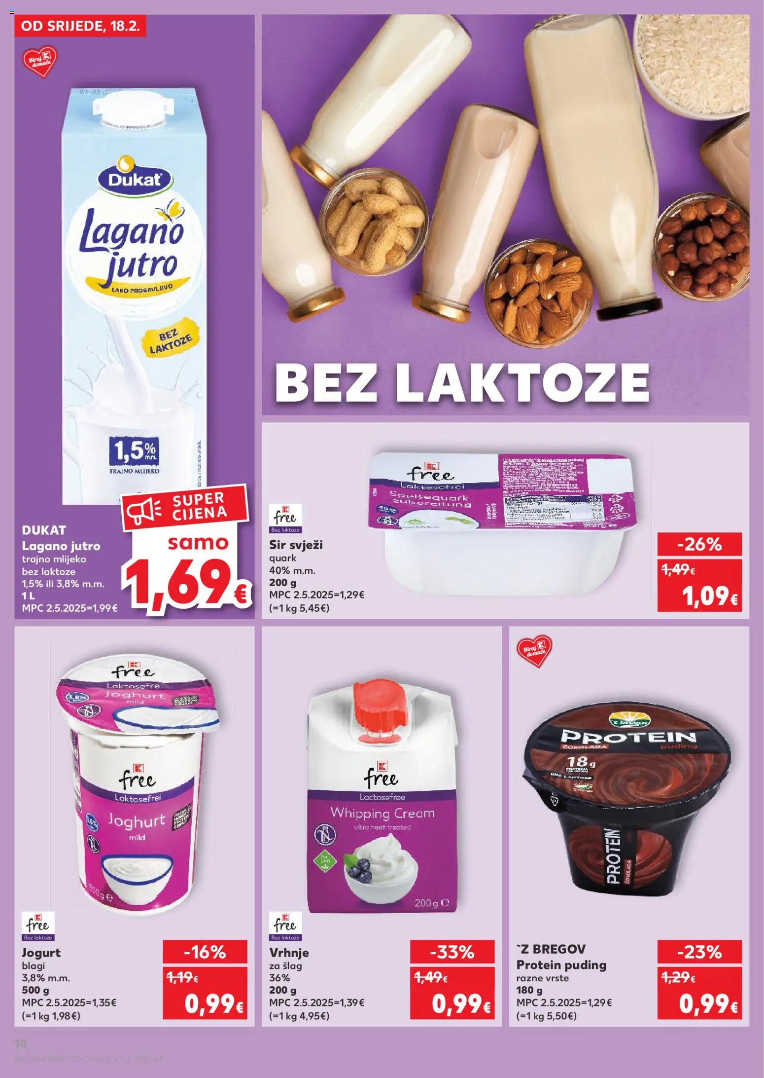 Kaufland katalog | vrijedi od 18.02.2026 | Stranica: 14 | Proizvodi: Protein puding, Mlijeko, Trajno mlijeko, Šlag
