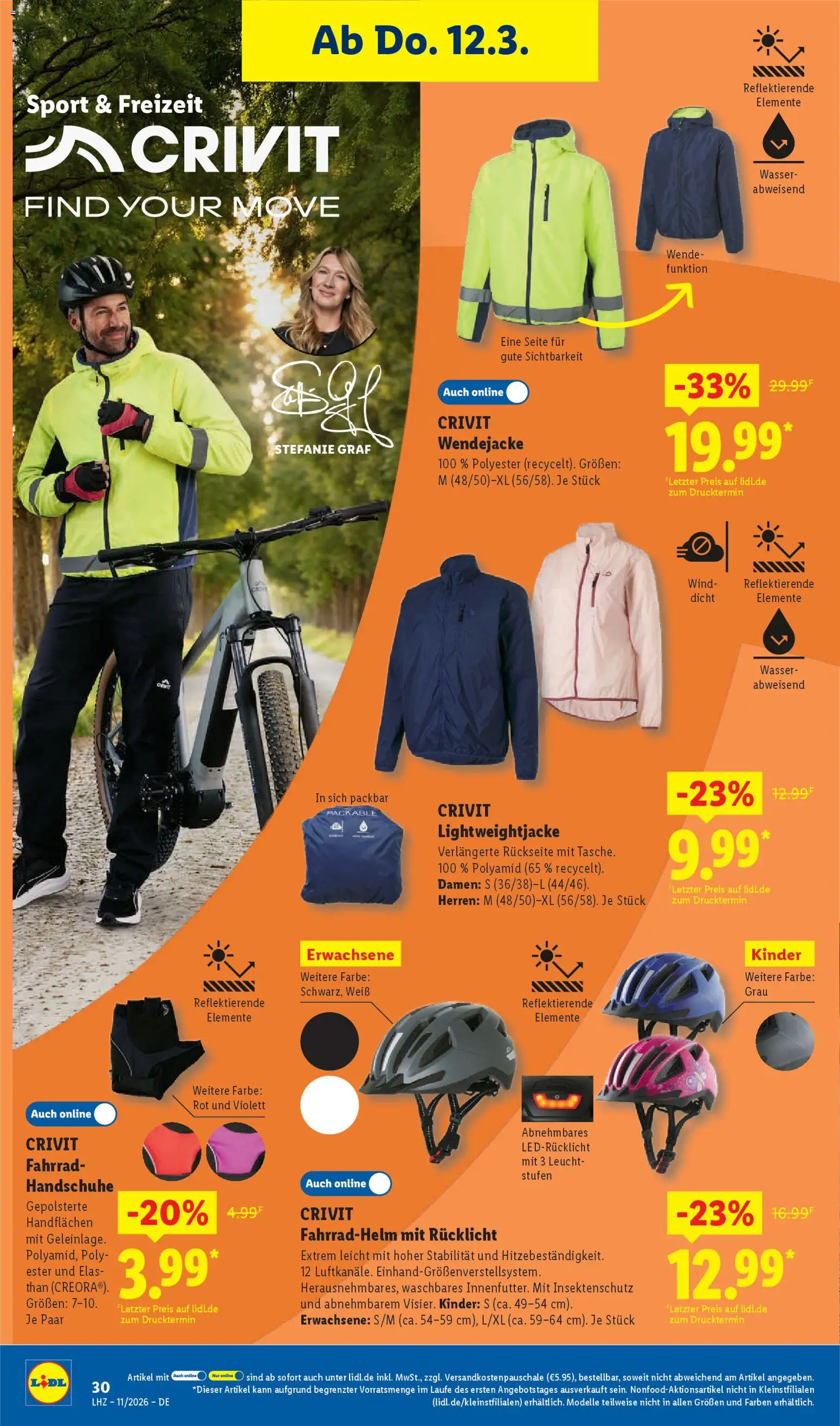 Lidl Prospekt Kornwestheim – gültig ab 09.03.2026 | Seite: 50 | Produkte: Fahrradhelm, Wasser, Handschuhe